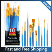 AROIC 10 Pcs Acrylic Paint Brush Set Nylon Hair Watercolor Oil Paint