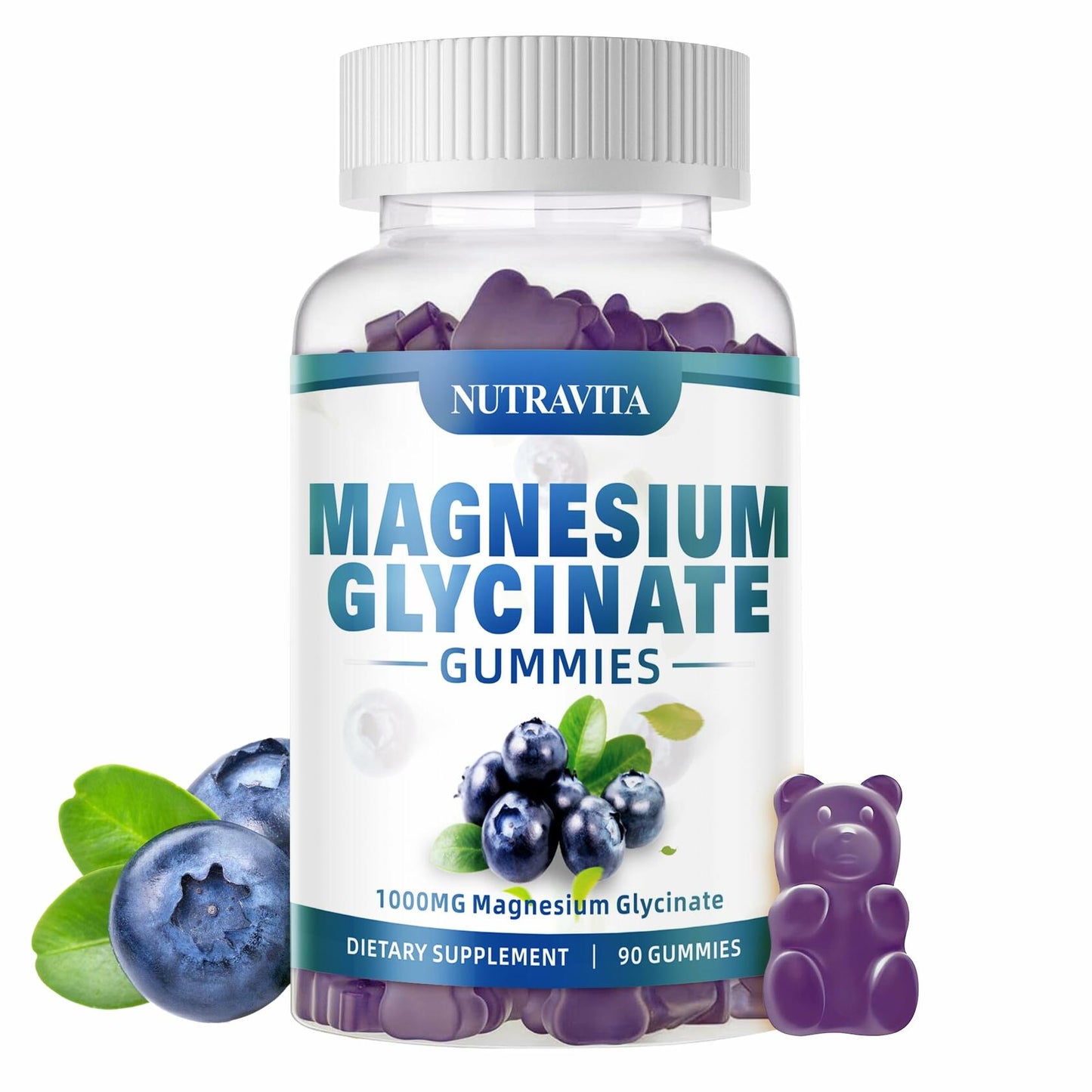 BestBy09/26 Nutravita Magnesium Glycinate Gummies 1000mg 90ct Blueberry