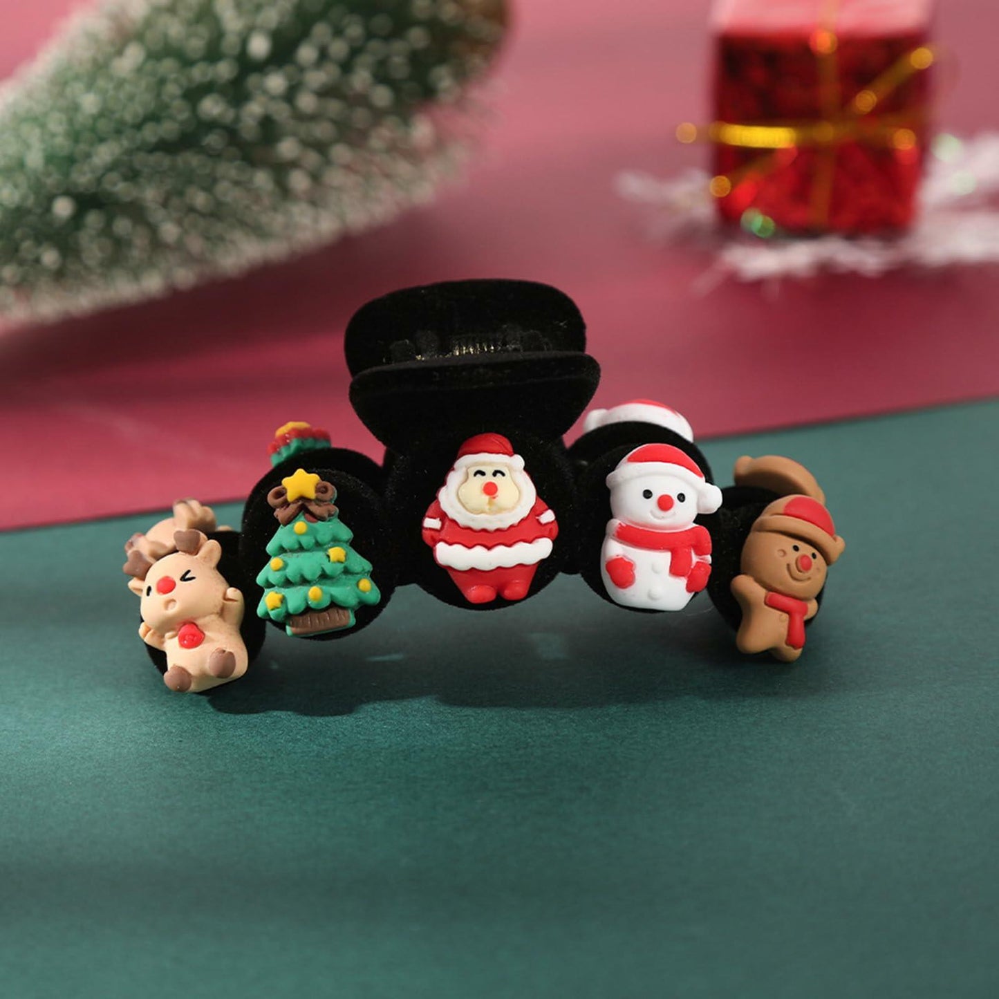 XEININVU Christmas Hair Claw Clip Velvet Large Santa Gingerbread 1Pc