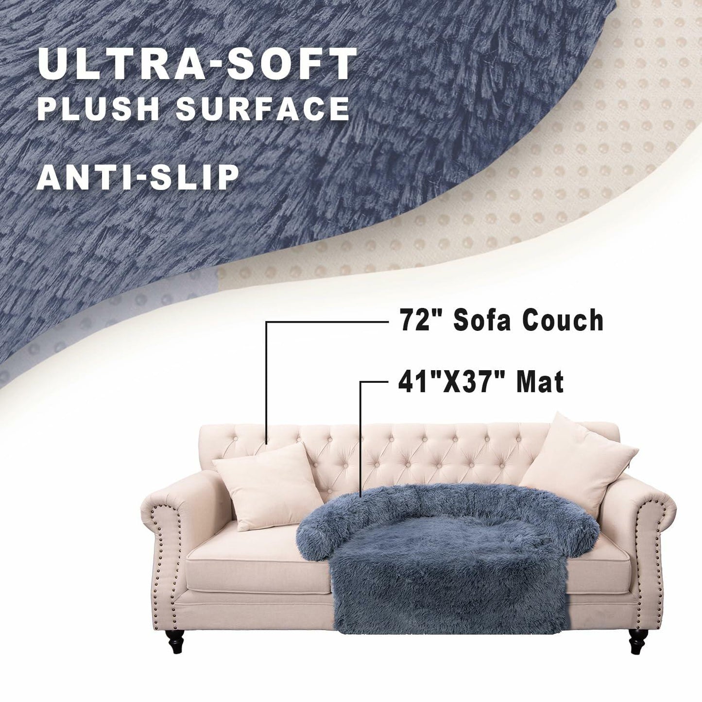 Calming Dog Cat Bed Mat Waterproof Plush Navy Blue Size 41x37