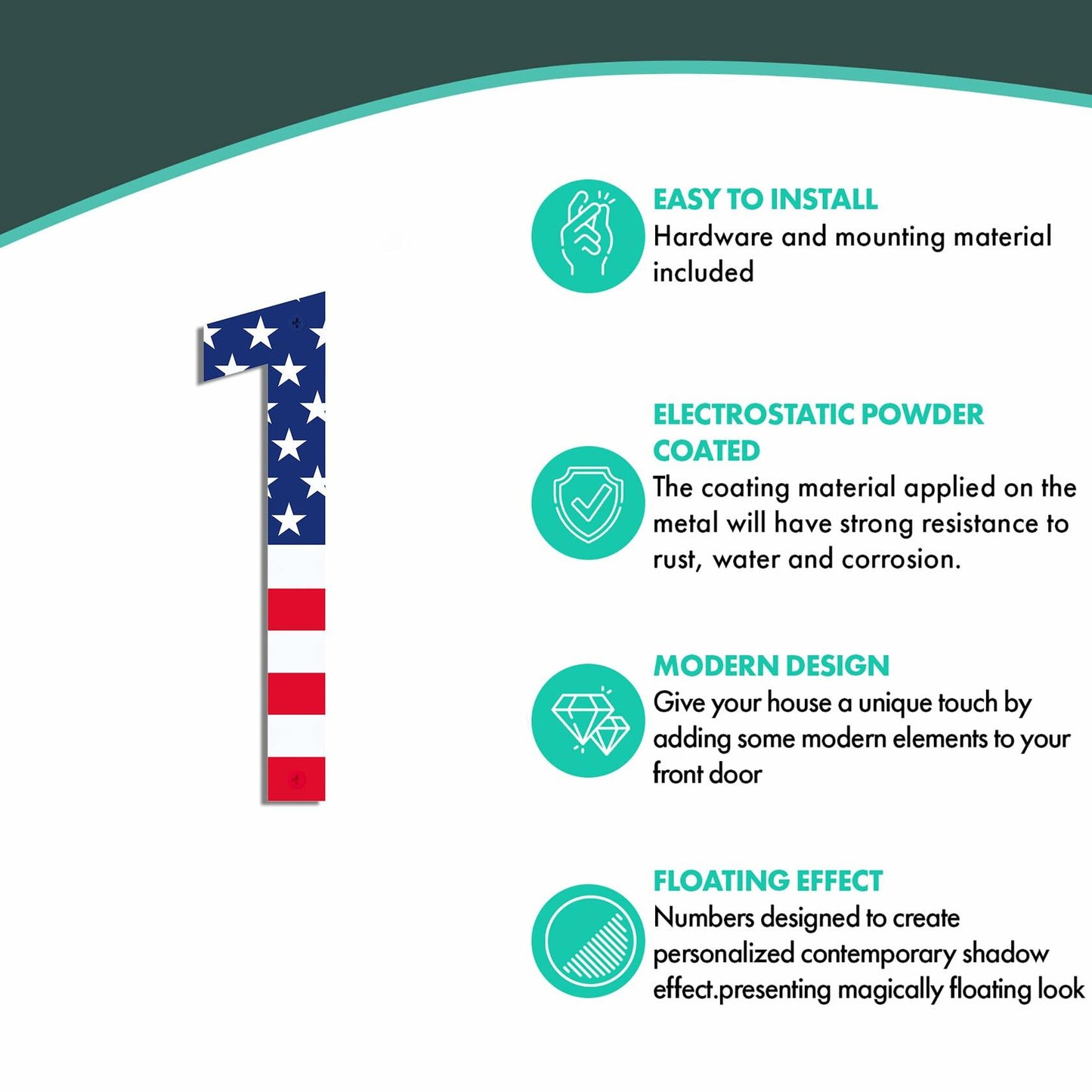 Metal House Number 8 with American Flag 6 Inch Rust-Proof Durable