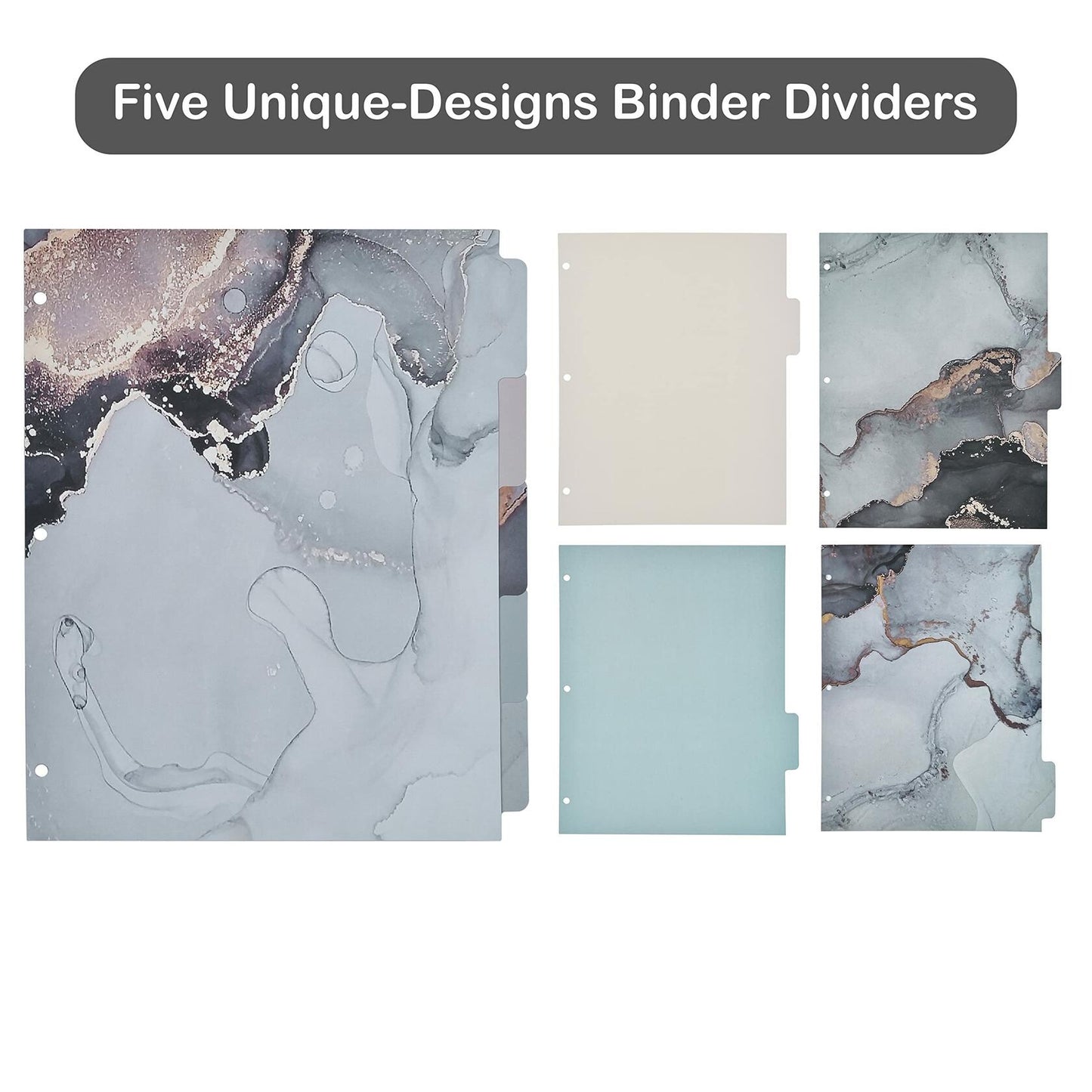 NELOVI 3 Ring Binder Letter Size 1" Black Marble Clipboard with 5-Tab Dividers