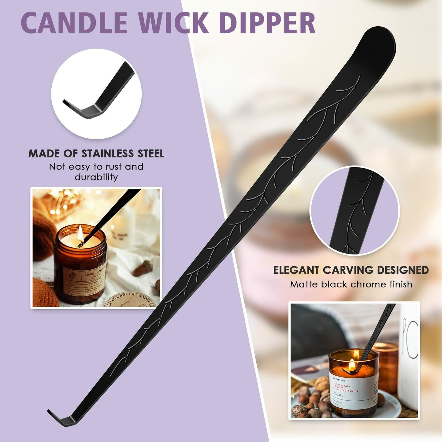 HEYLOURB 6 in 1 Candle Accessory Set Stainless Steel Wick Trimmer Lighter Black