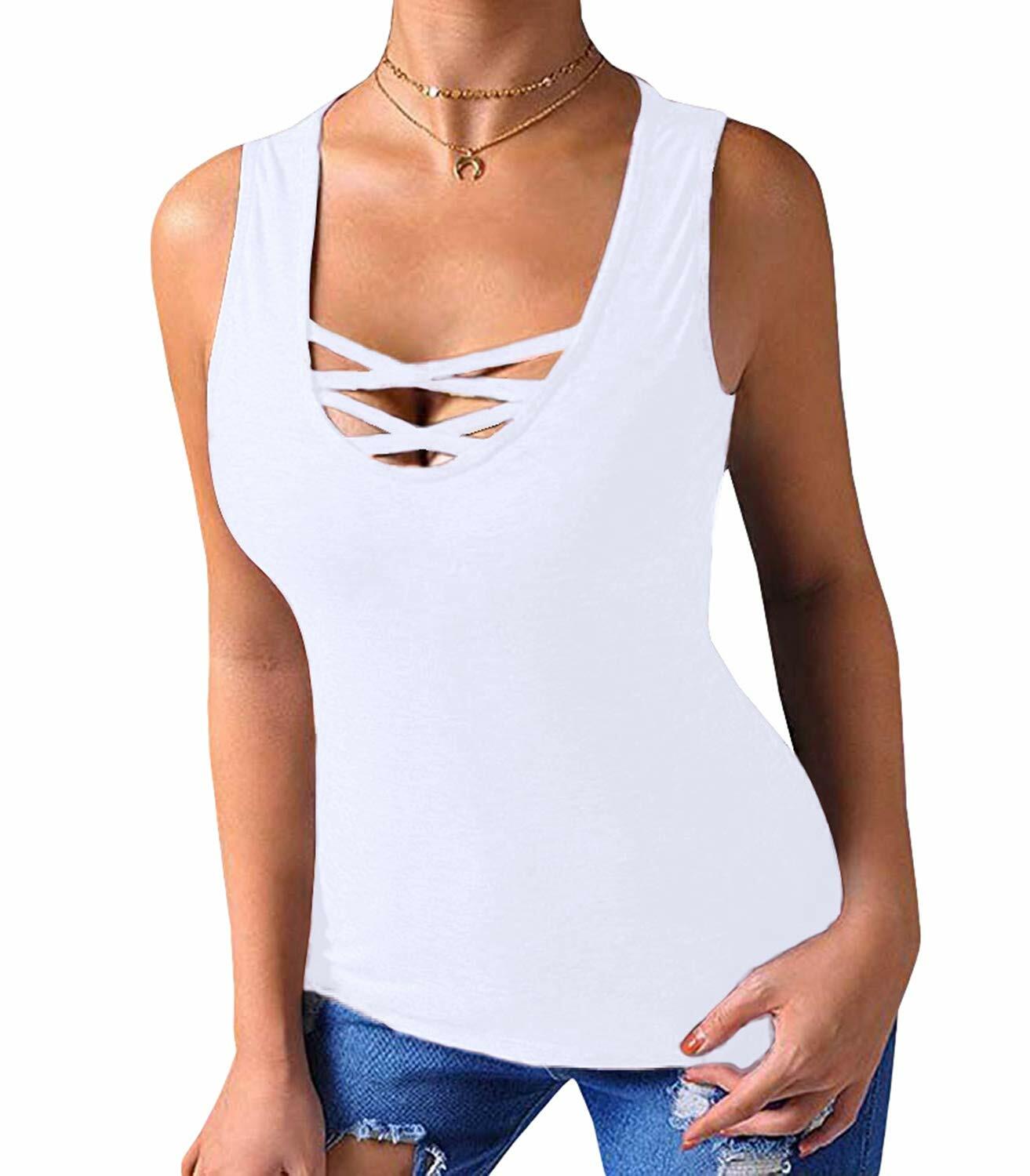 [Like New] Sarin Mathews Womens Tank Top Sleeveless Criss Cross White Size M