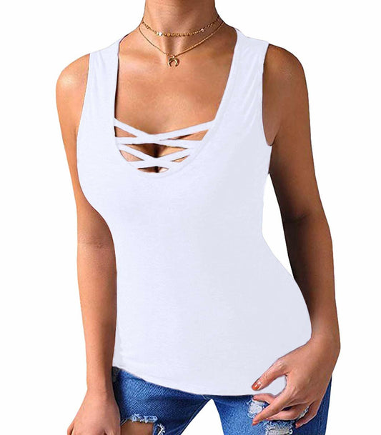 [Like New] Sarin Mathews Womens Tank Top Sleeveless Criss Cross White Size M