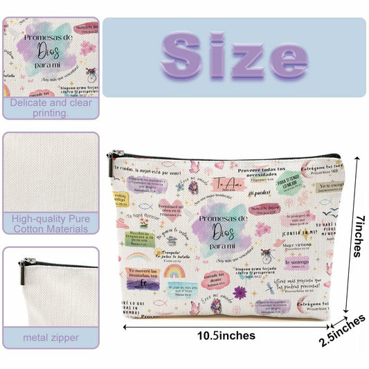 CVYW Christian Makeup Bag Bible Verse Promesas de Dios Para Mi 9.8x7.9x1.8