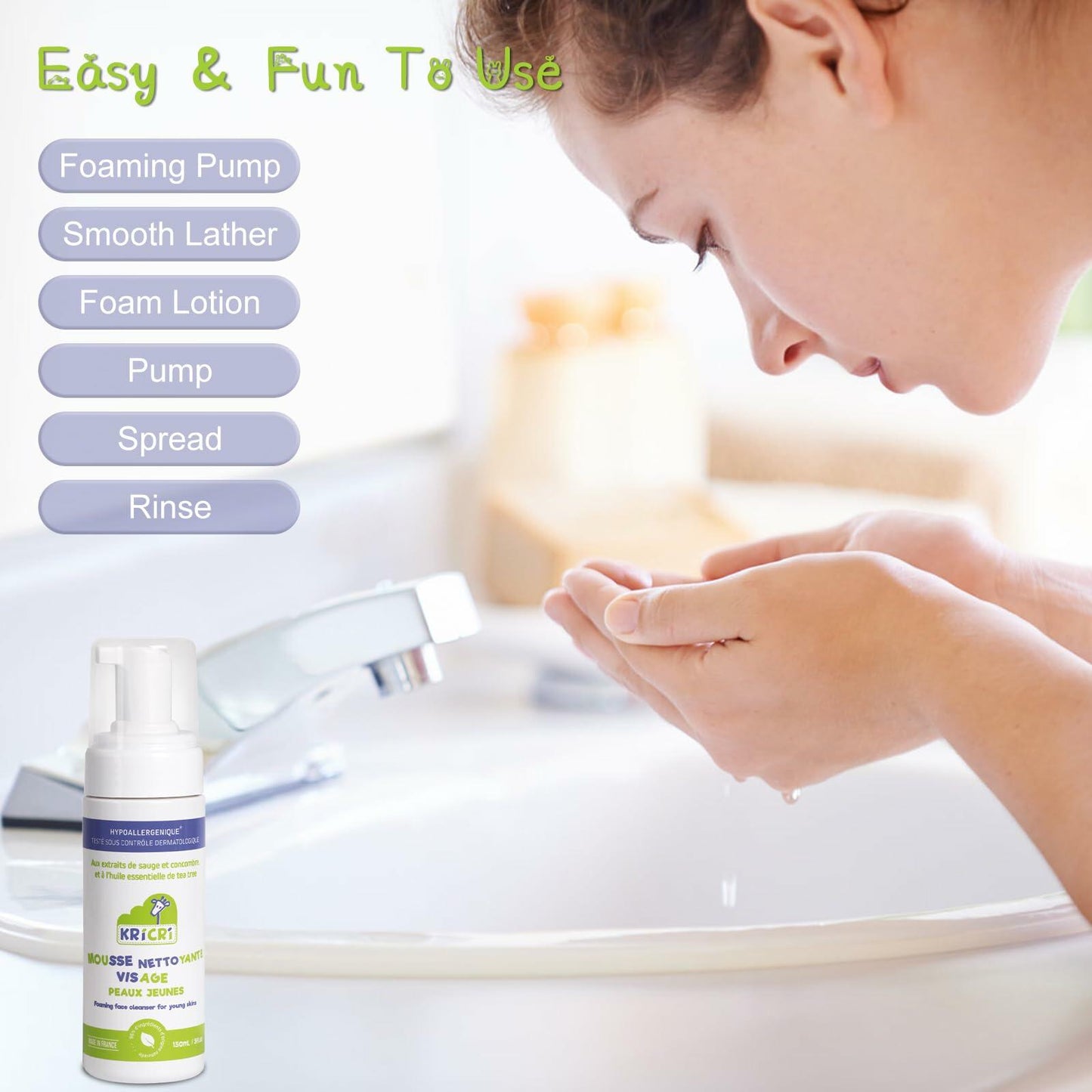 Kricri Teen Skin Face Wash Peach Scent Hydrating 5 Fl Oz Made in France