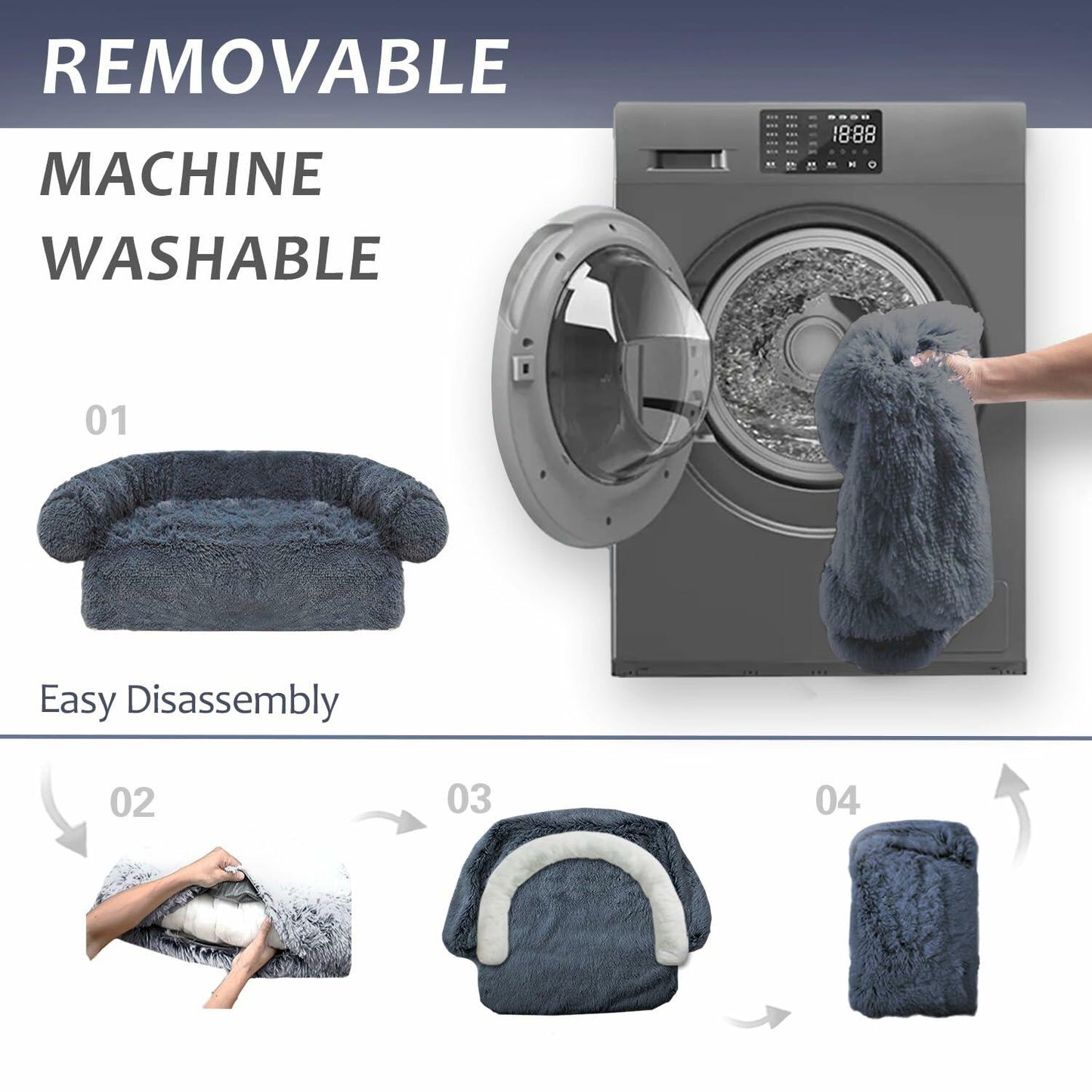 Calming Dog Cat Bed Mat Waterproof Plush Navy Blue Size 41x37