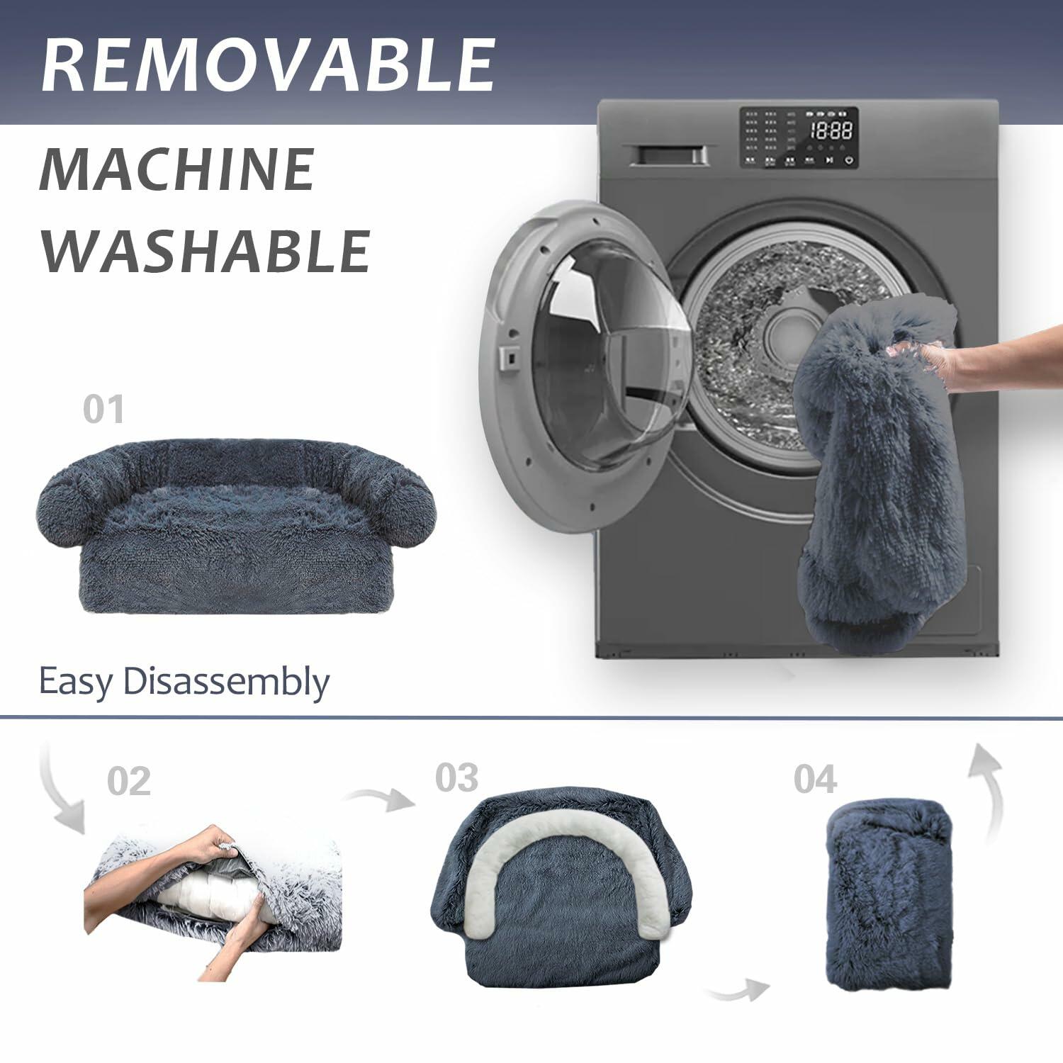Calming Dog Cat Bed Mat Waterproof Plush Navy Blue Size 41x37