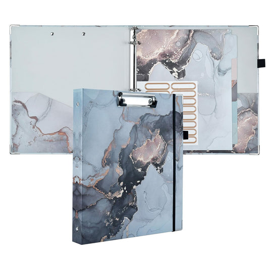 NELOVI 3 Ring Binder Letter Size 1" Black Marble Clipboard with 5-Tab Dividers