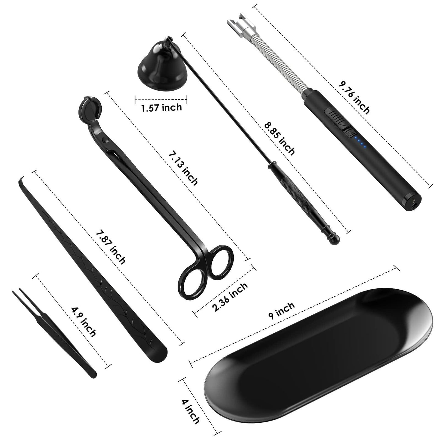 HEYLOURB 6 in 1 Candle Accessory Set Stainless Steel Wick Trimmer Lighter Black