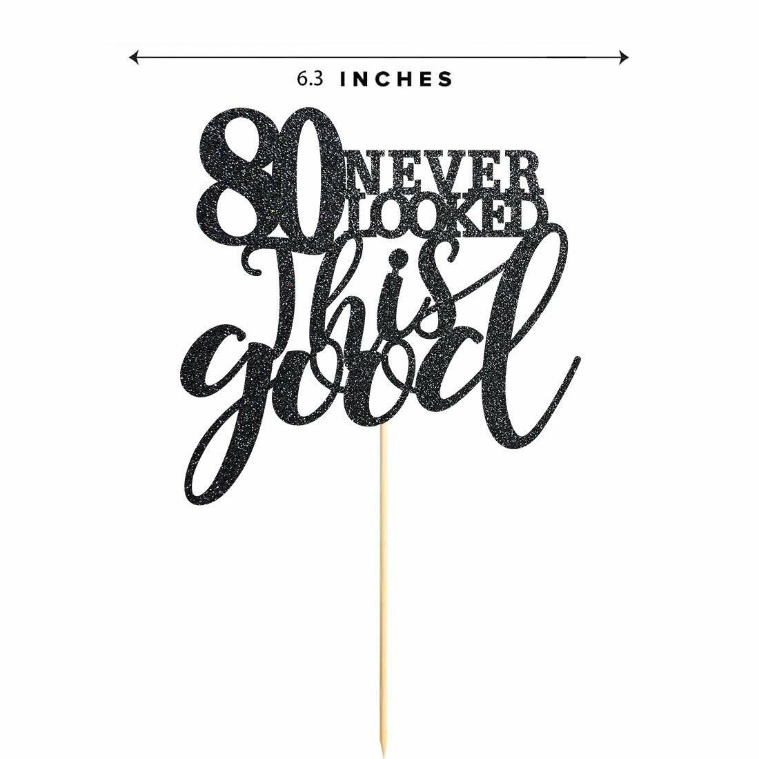 Black Glitter Happy 80th Birthday Cake Topper, Cheers to 80 Years, 80 Count