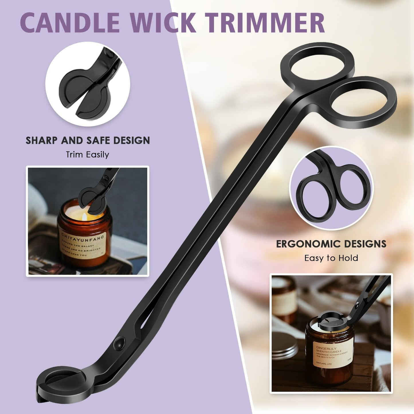 HEYLOURB 6 in 1 Candle Accessory Set Stainless Steel Wick Trimmer Lighter Black