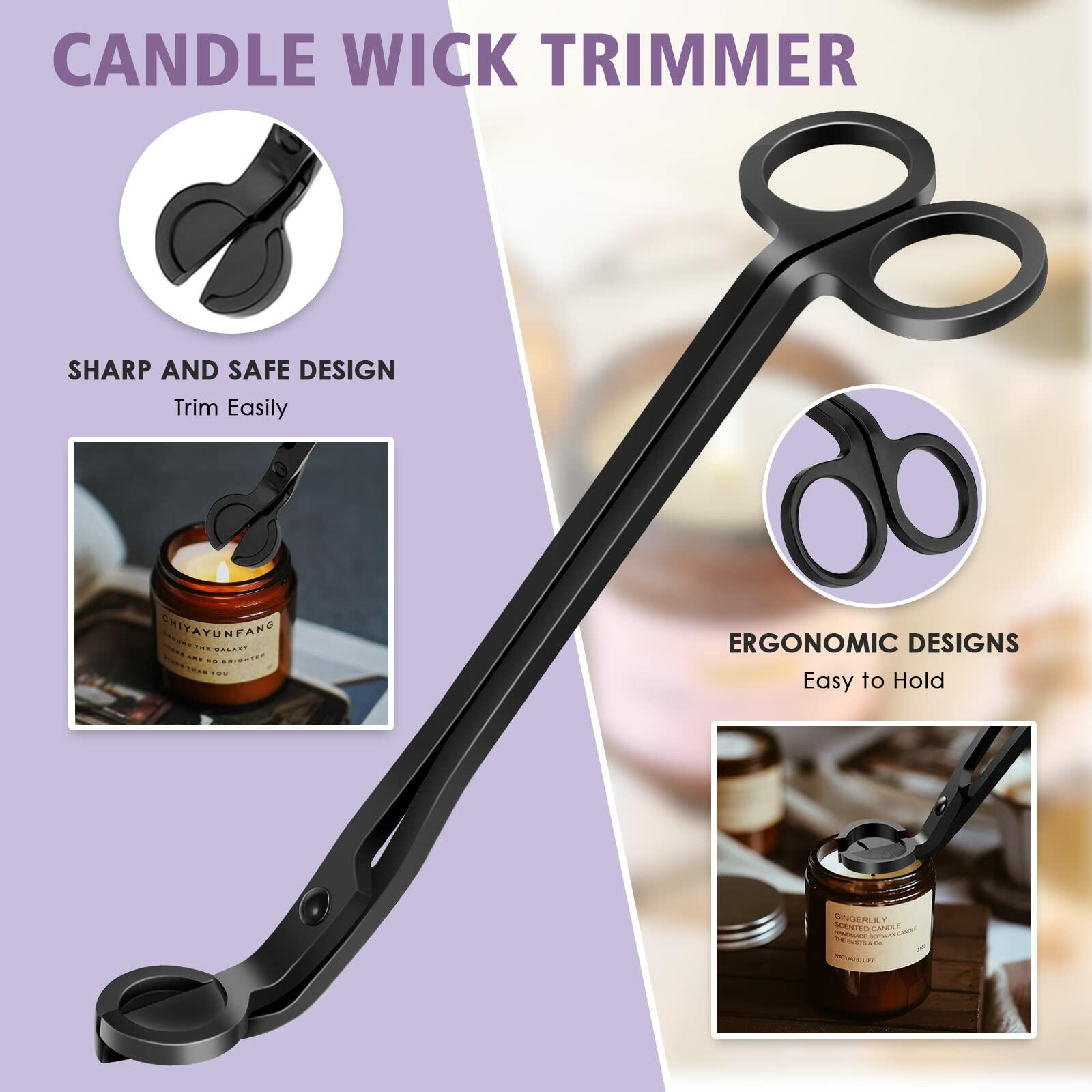 HEYLOURB 6 in 1 Candle Accessory Set Stainless Steel Wick Trimmer Lighter Black