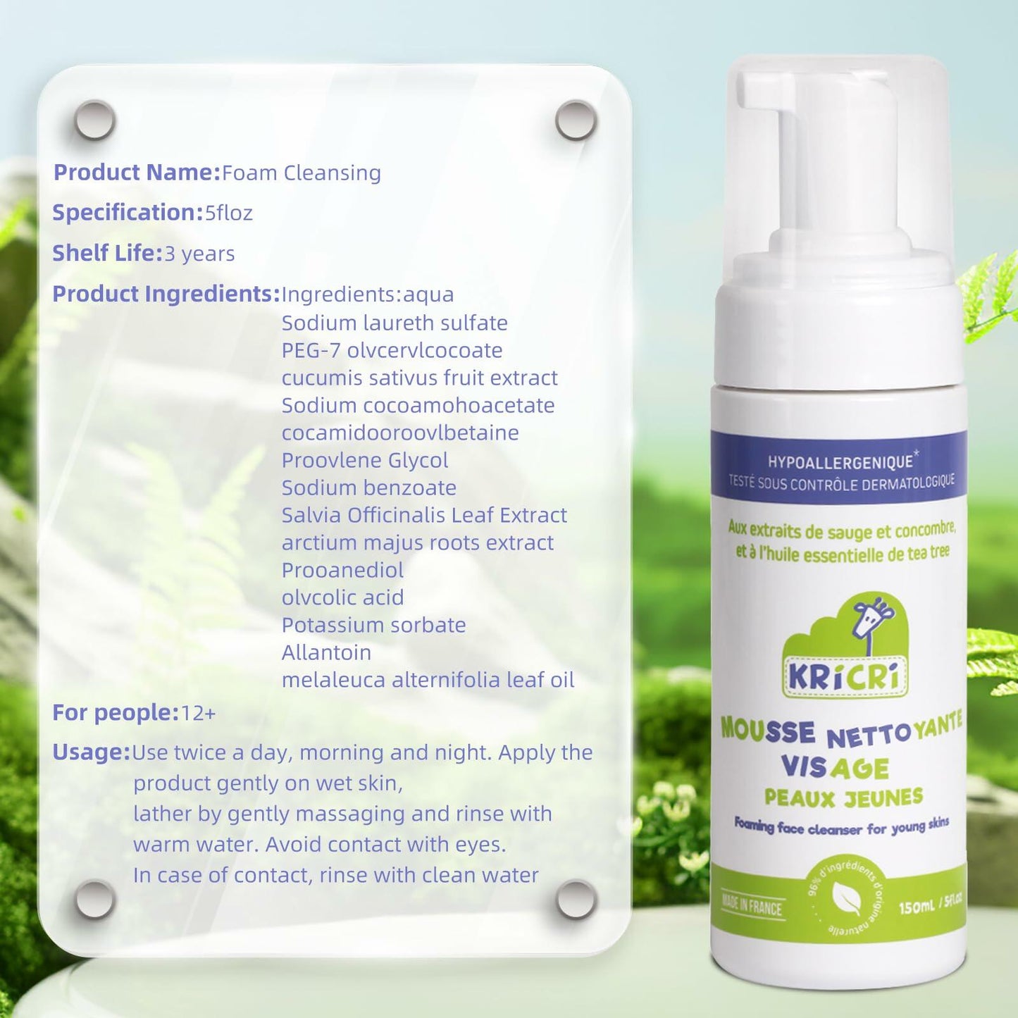 Kricri Teen Skin Face Wash Peach Scent Hydrating 5 Fl Oz Made in France