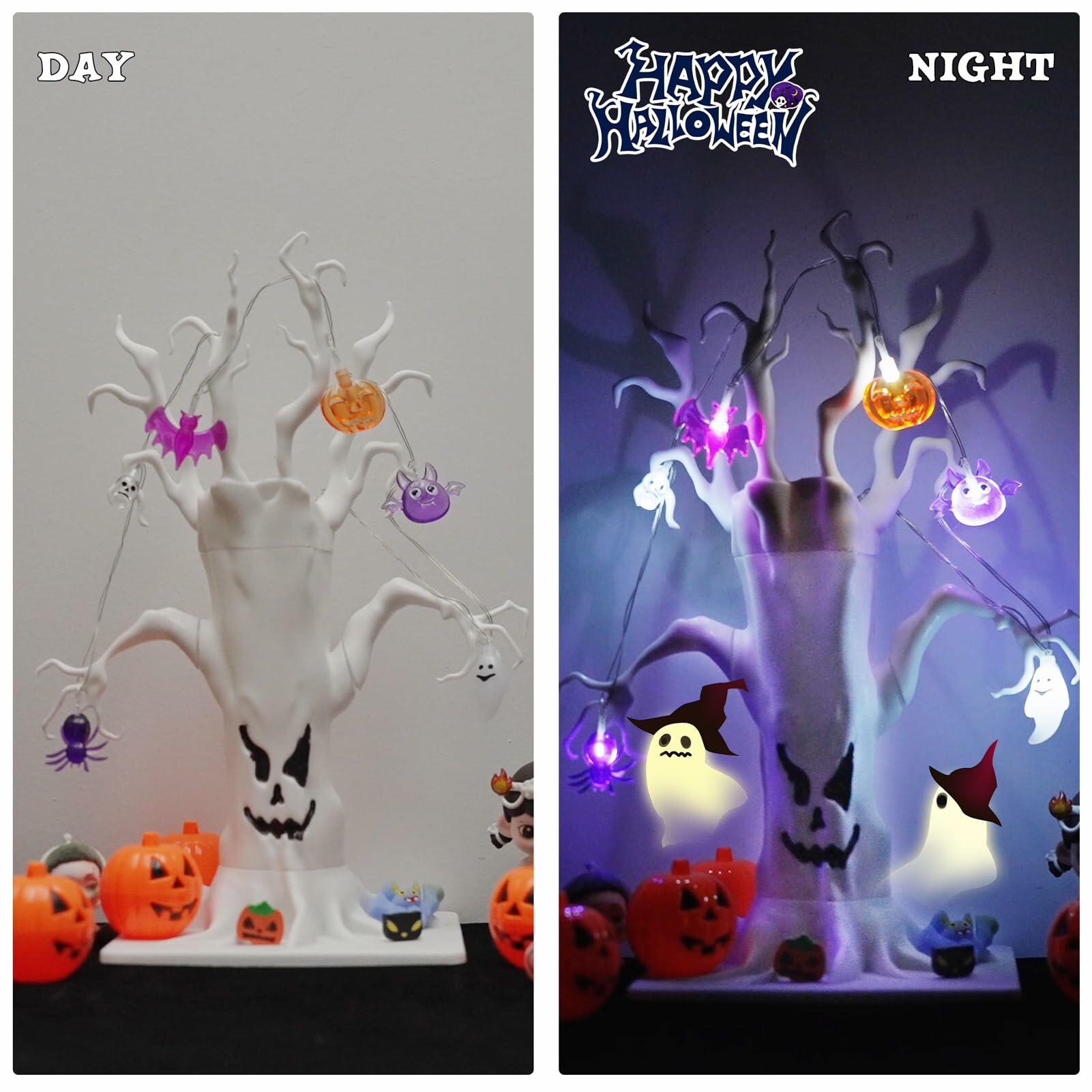 GNIXLING Halloween Tree Decorative Centerpiece White, Spooky Ornaments & Lights