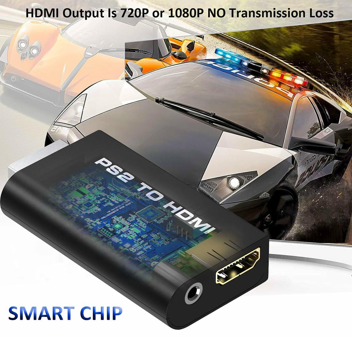 sartyee PS2 to HDMI Adapter Converter with 3.5mm Audio Cable Black