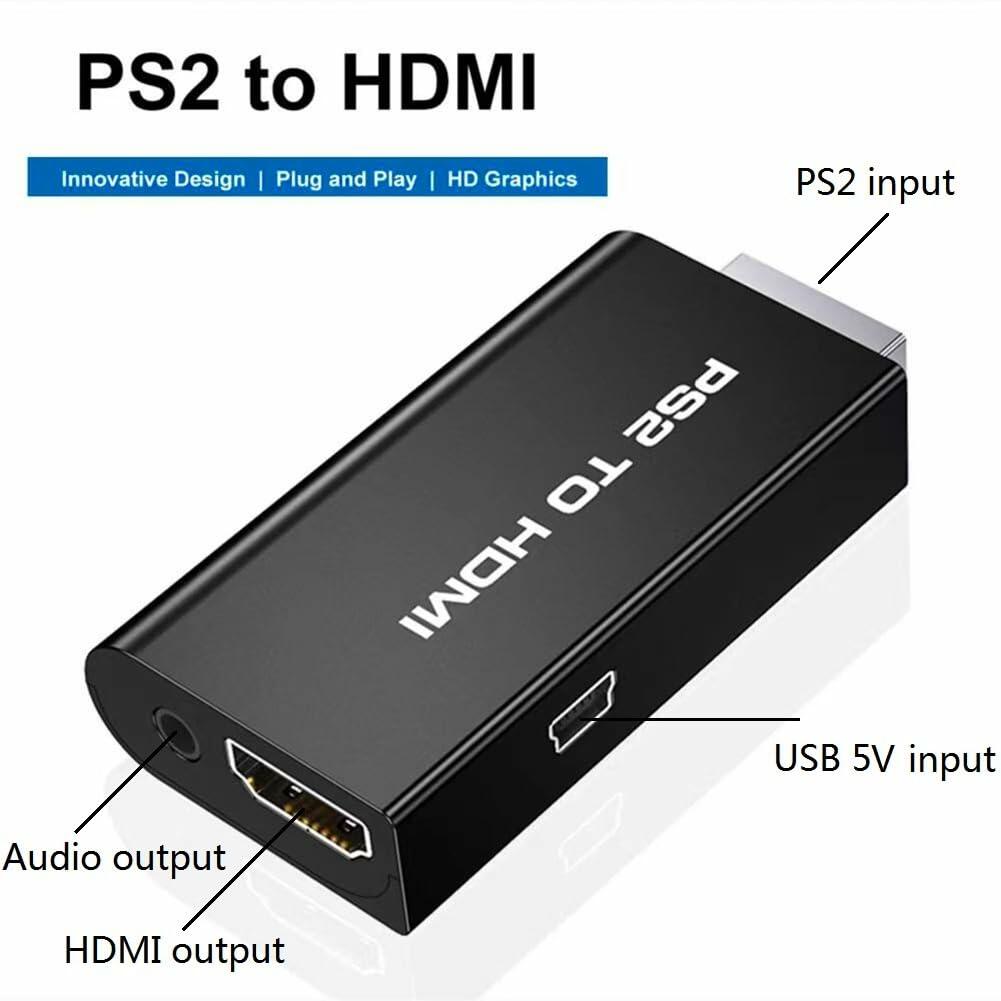 sartyee PS2 to HDMI Adapter Converter with 3.5mm Audio Cable Black