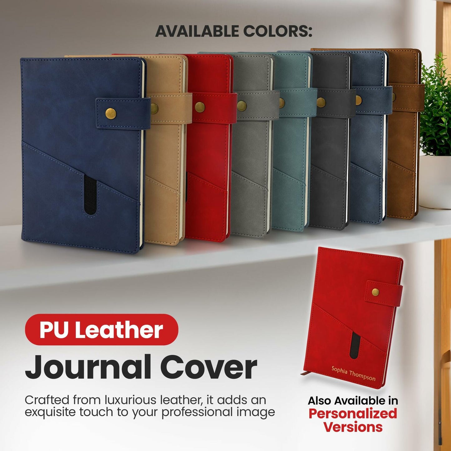 Promot PU Leather A5 Lined Notebook with Pen Red 200 Pages Elastic Pocket