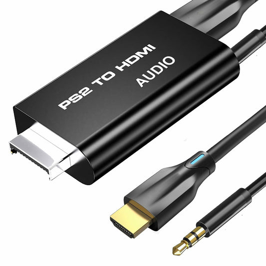 sartyee PS2 to HDMI Adapter Converter with 3.5mm Audio Cable Black