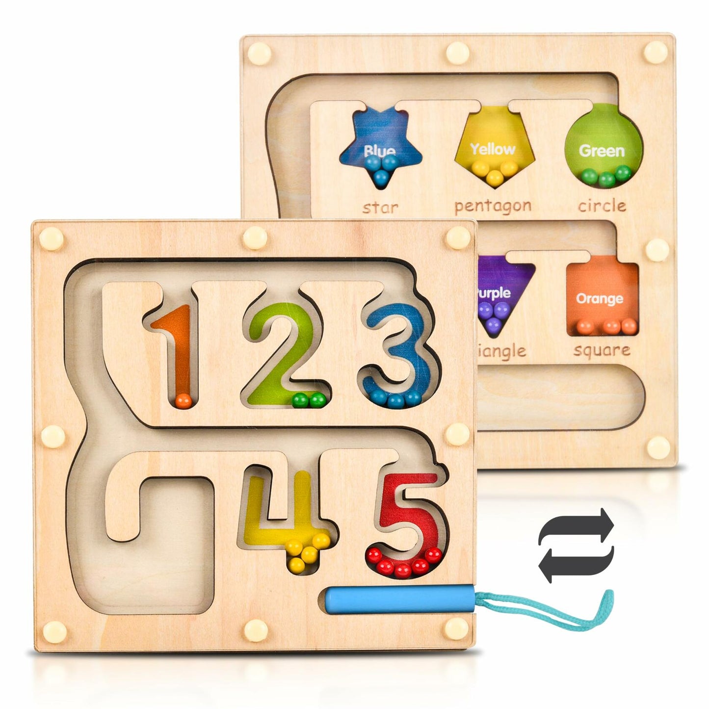 Montessori Magnetic Maze Board Wooden Puzzle Educational Toy Double Maze M