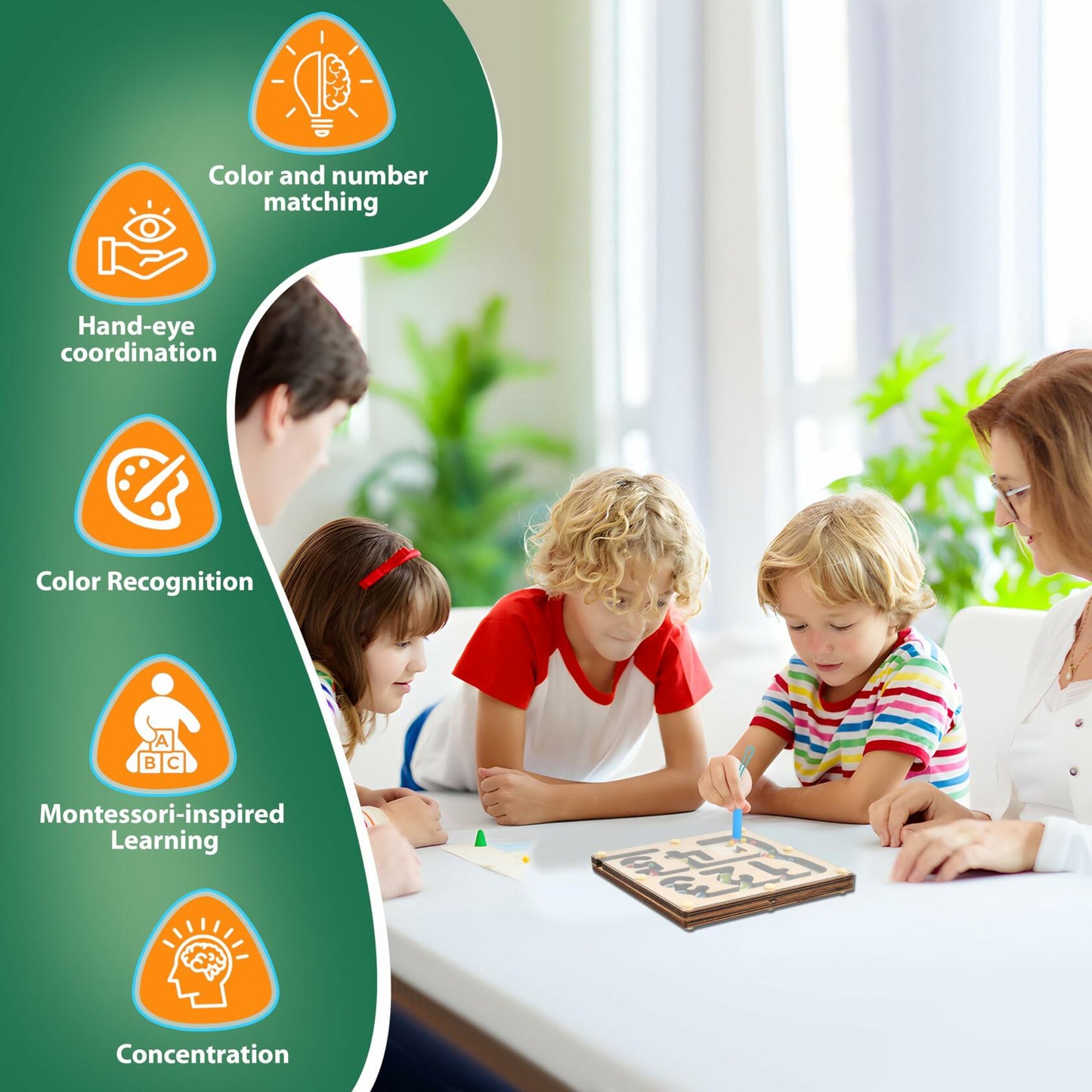 Montessori Magnetic Maze Board Wooden Puzzle Educational Toy Double Maze M