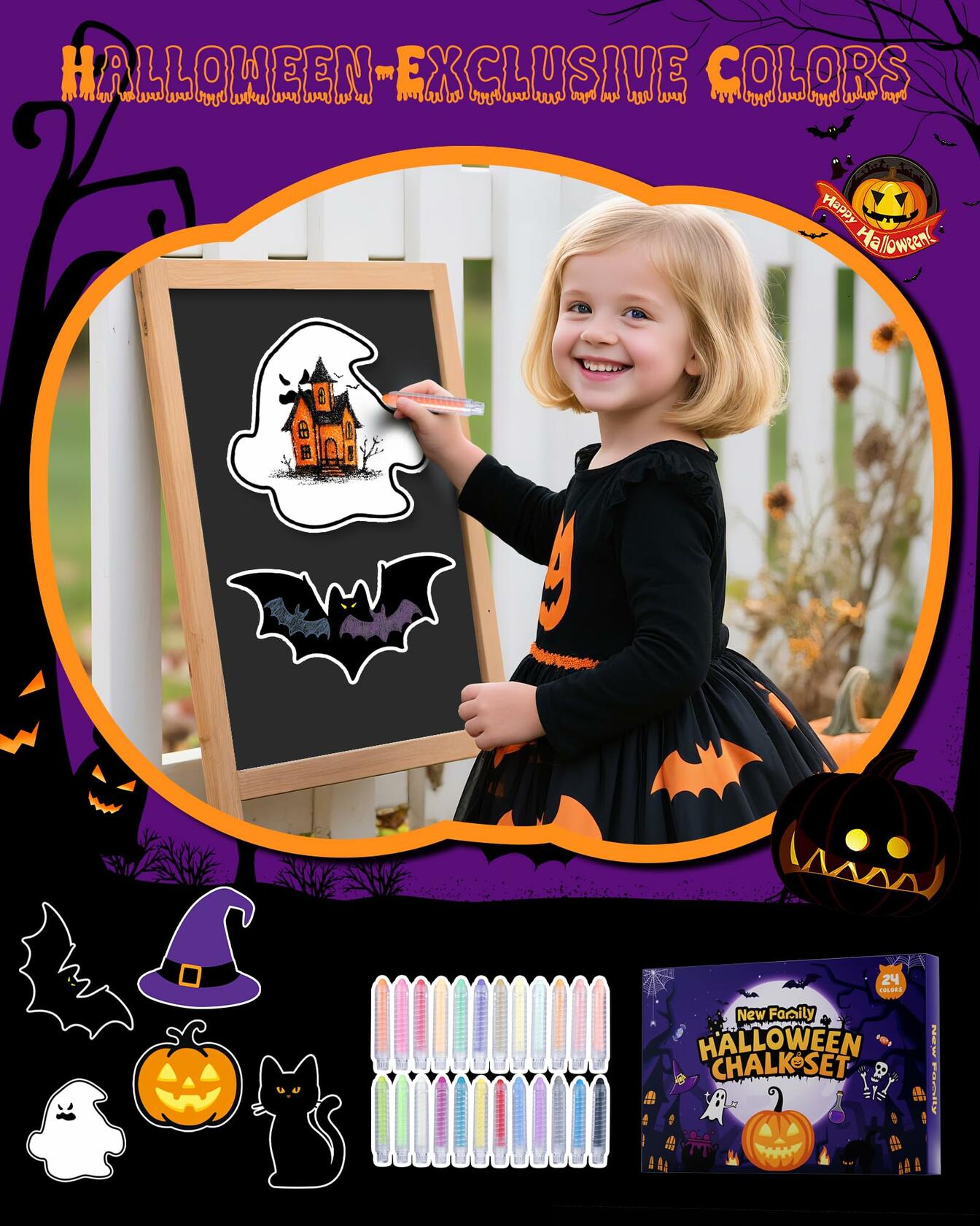 NewFamily Fantasy Colors Dustless Chalk Set 24 Colors Non-Toxic Washable