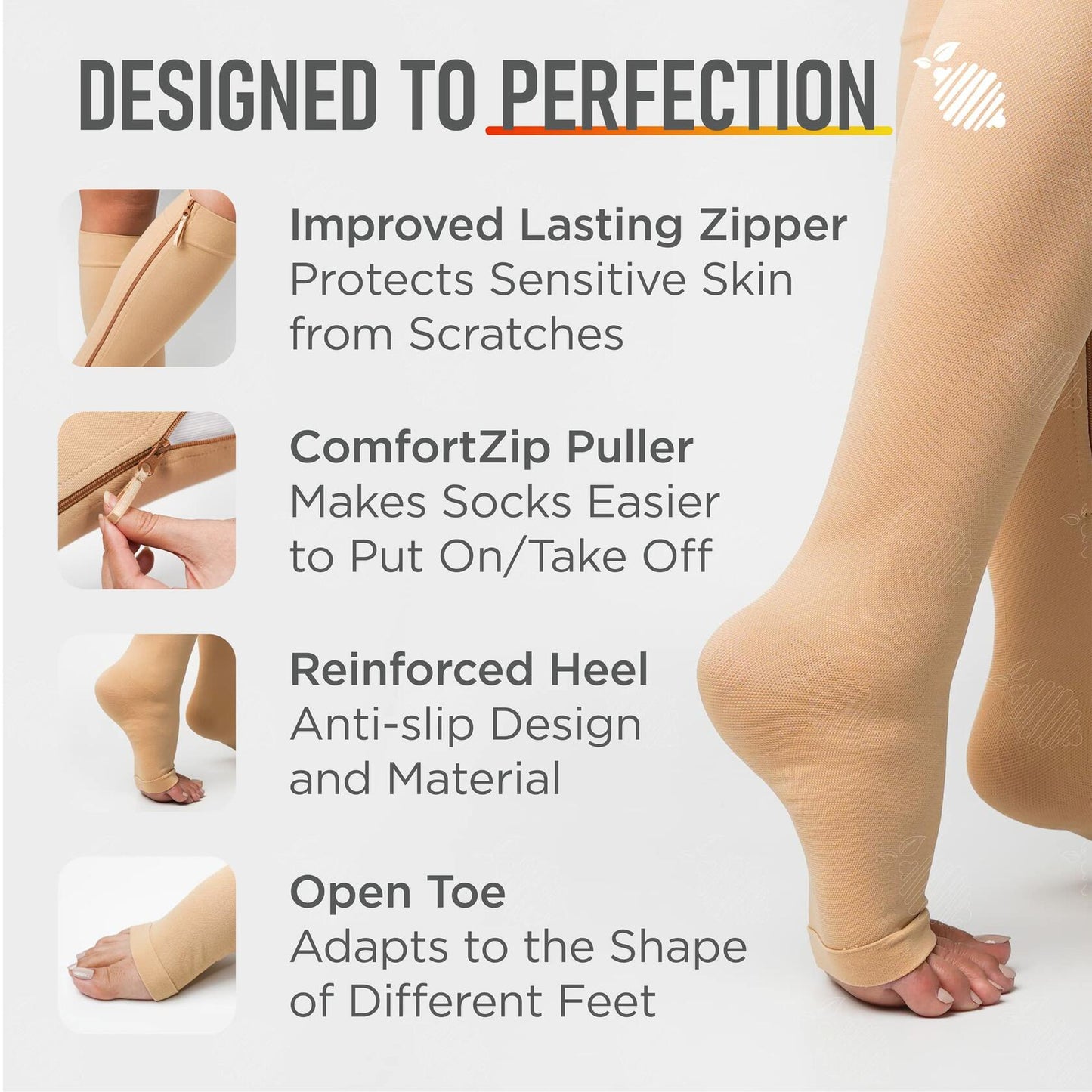 Lemon Hero Zipper Compression Socks Medical 20-30mmHg Open Toe Guard Beige 5XL