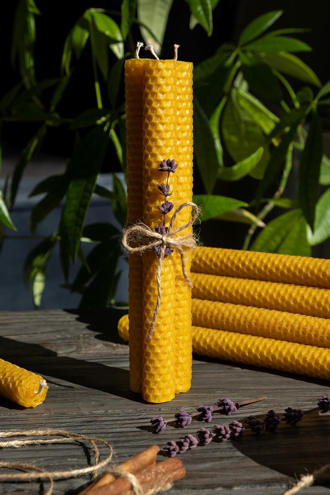 FLAPINKO Beeswax Taper Candles 20 pcs Honeycomb Texture Natural Organic