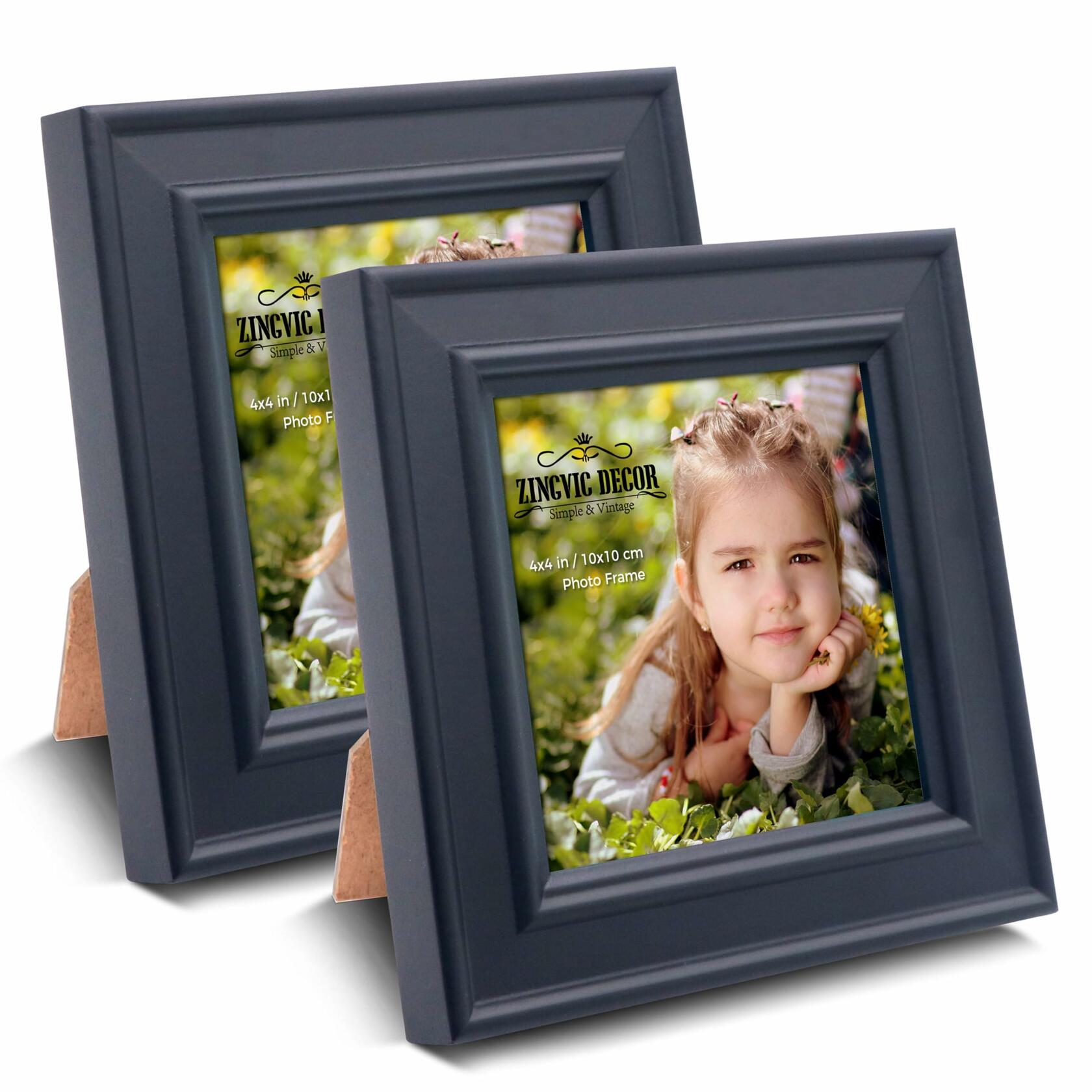 ZingVic 2Pcs 4x4 Wood Picture Frames Black Small Square Wall & Tabletop