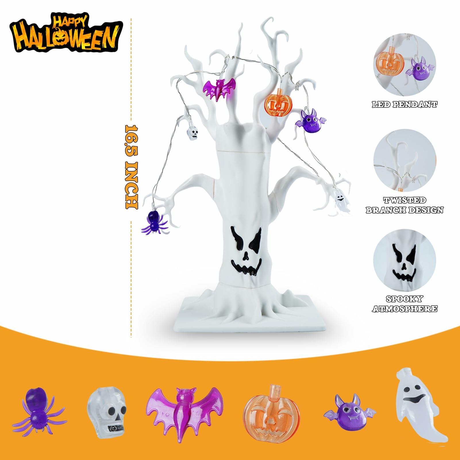 GNIXLING Halloween Tree Decorative Centerpiece White, Spooky Ornaments & Lights