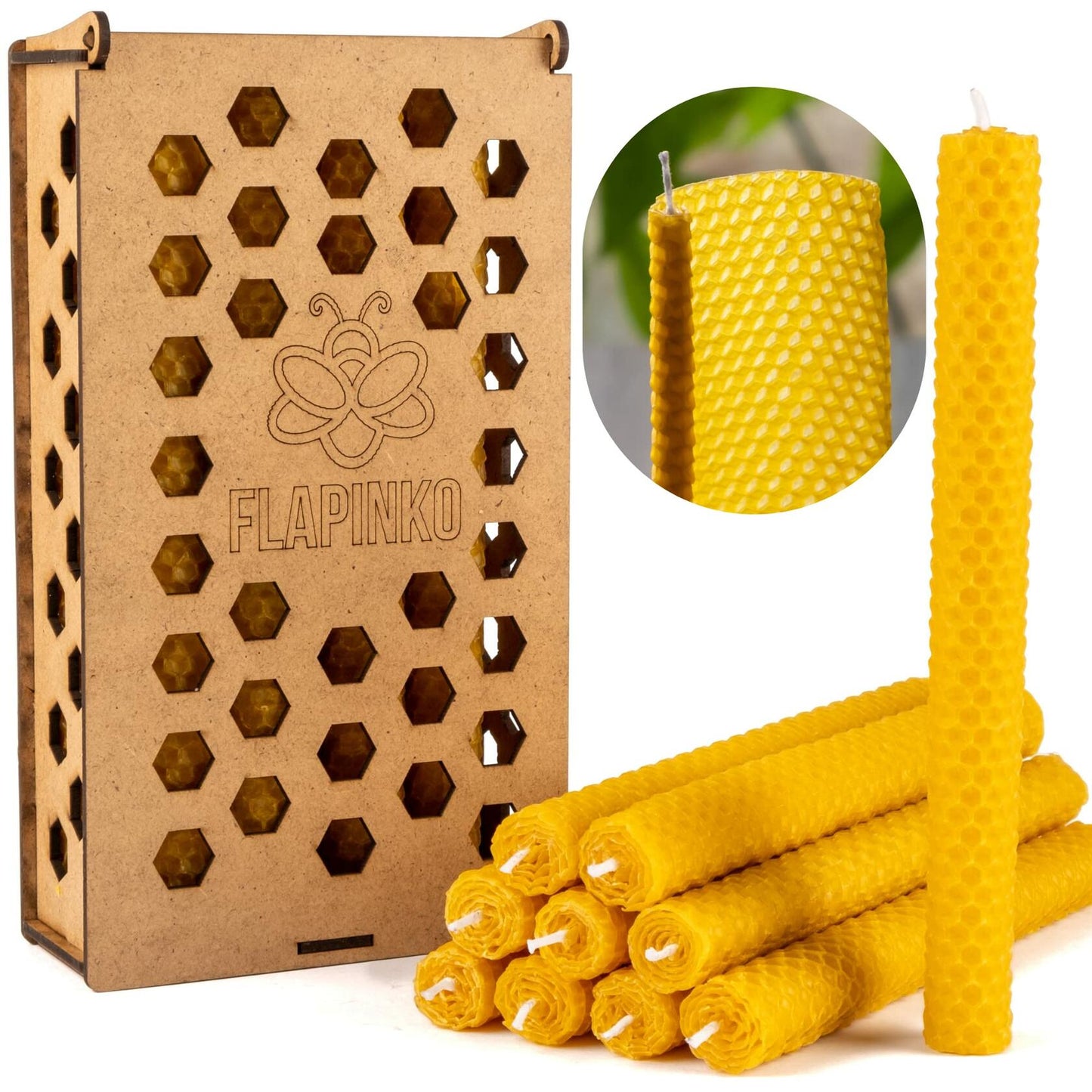 FLAPINKO Beeswax Taper Candles 20 pcs Honeycomb Texture Natural Organic