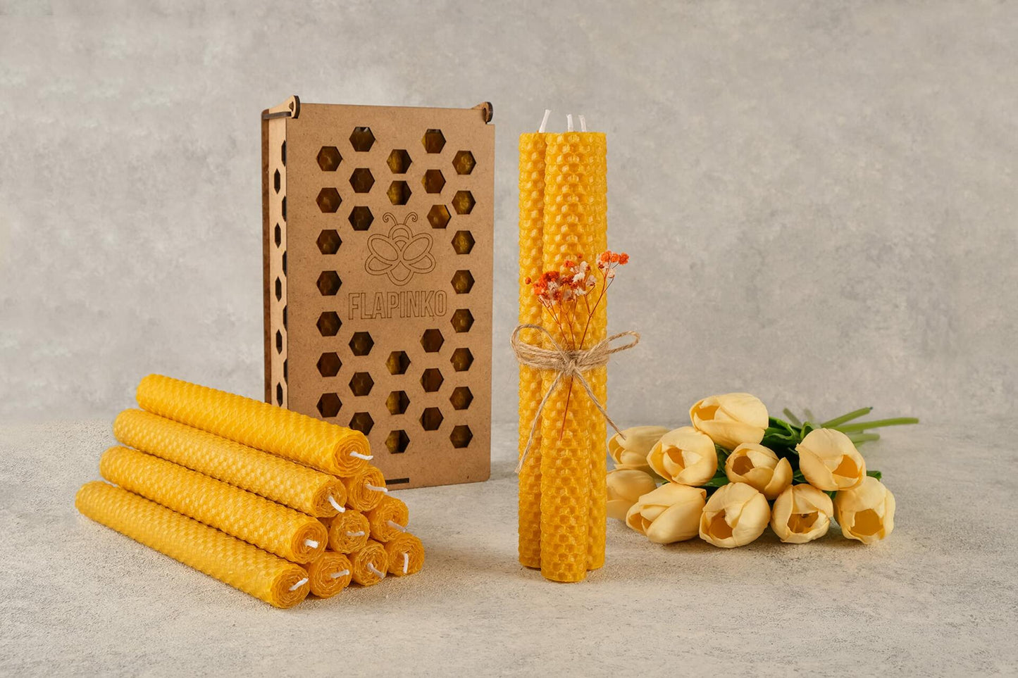 FLAPINKO Beeswax Taper Candles 20 pcs Honeycomb Texture Natural Organic