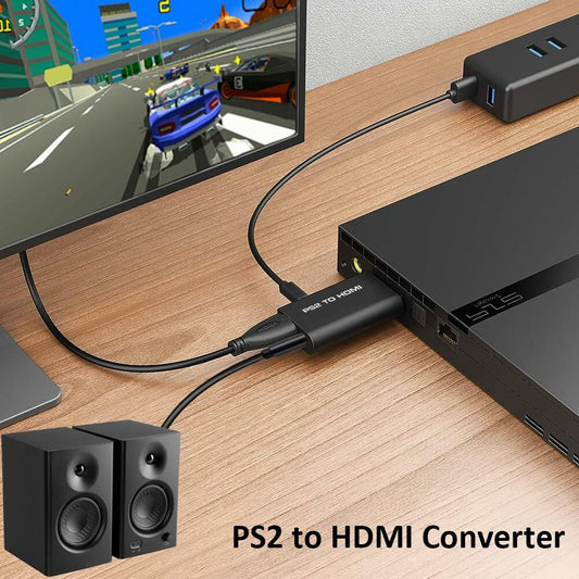 sartyee PS2 to HDMI Adapter Converter with 3.5mm Audio Cable Black