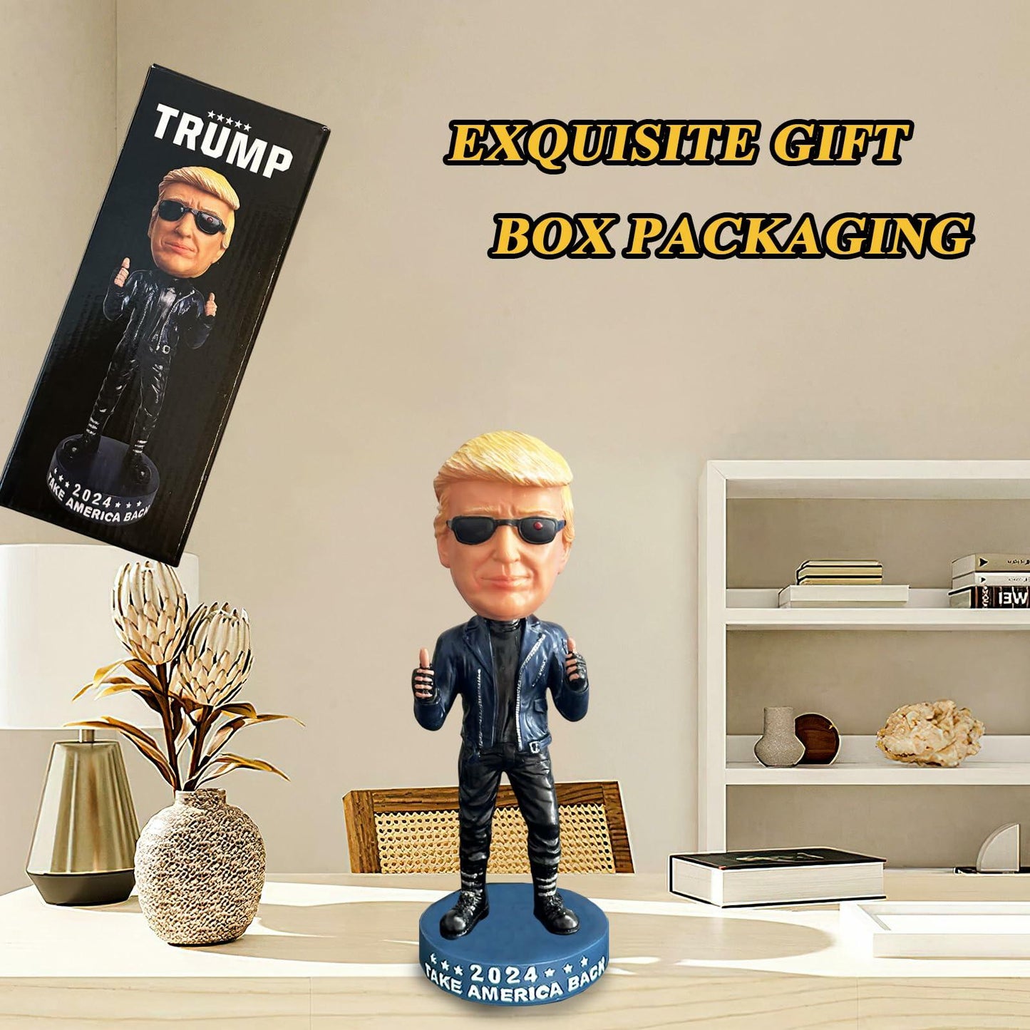UKMPFGJ Donald Trump 2024 I Will Be Back Resin Puppet Black Political