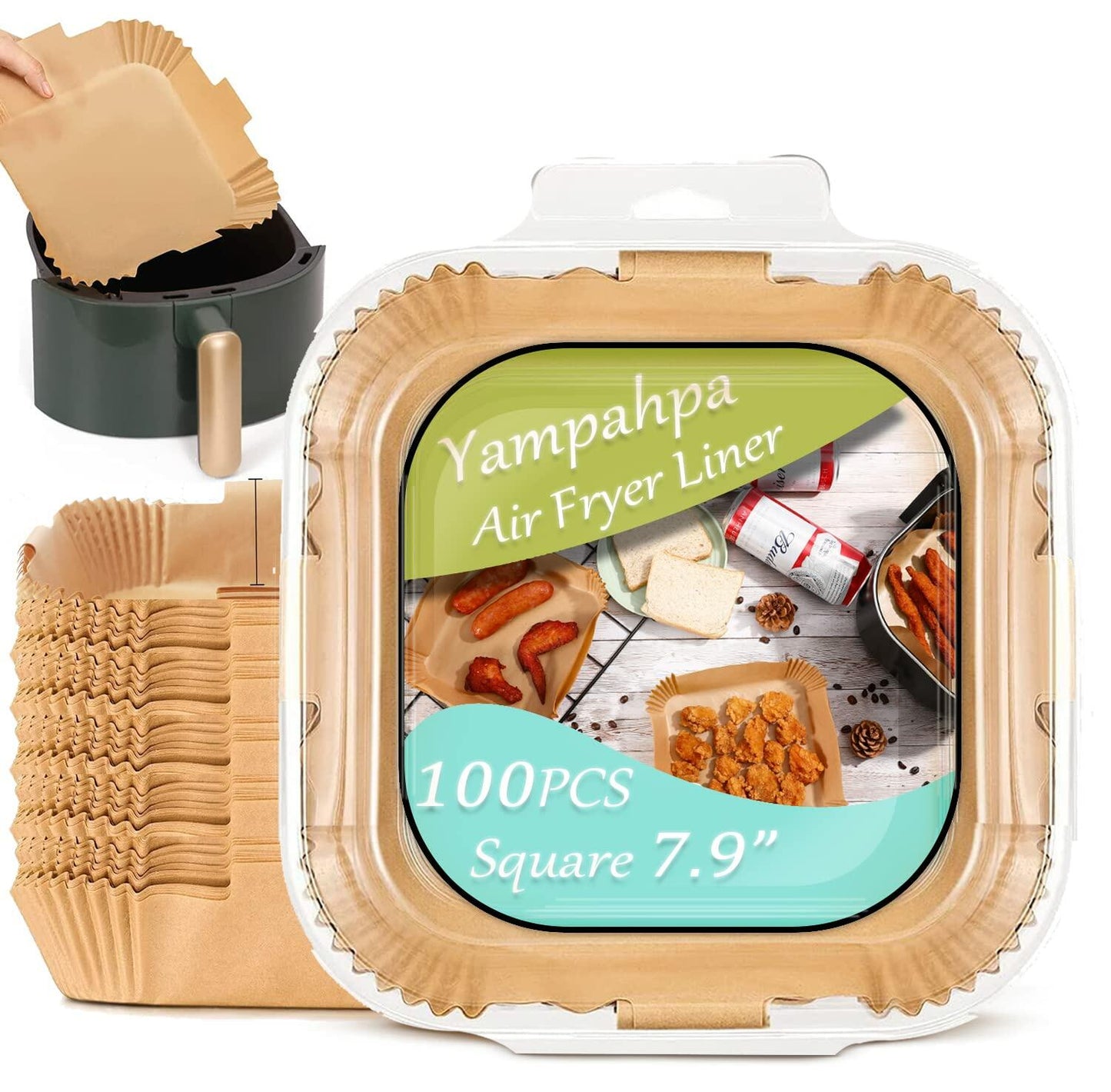 Air Fryer Disposable Paper Liner 8 Inch Non-Stick Oil-Proof 100 PCS White