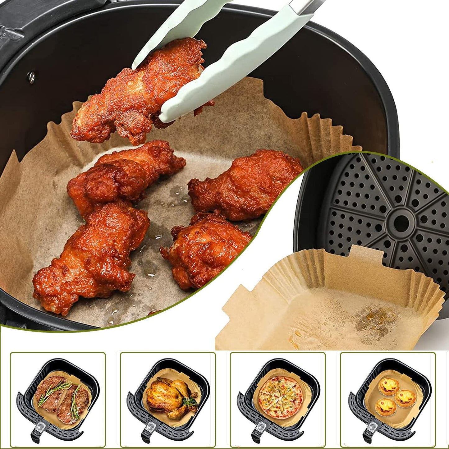 Air Fryer Disposable Paper Liner 8 Inch Non-Stick Oil-Proof 100 PCS White