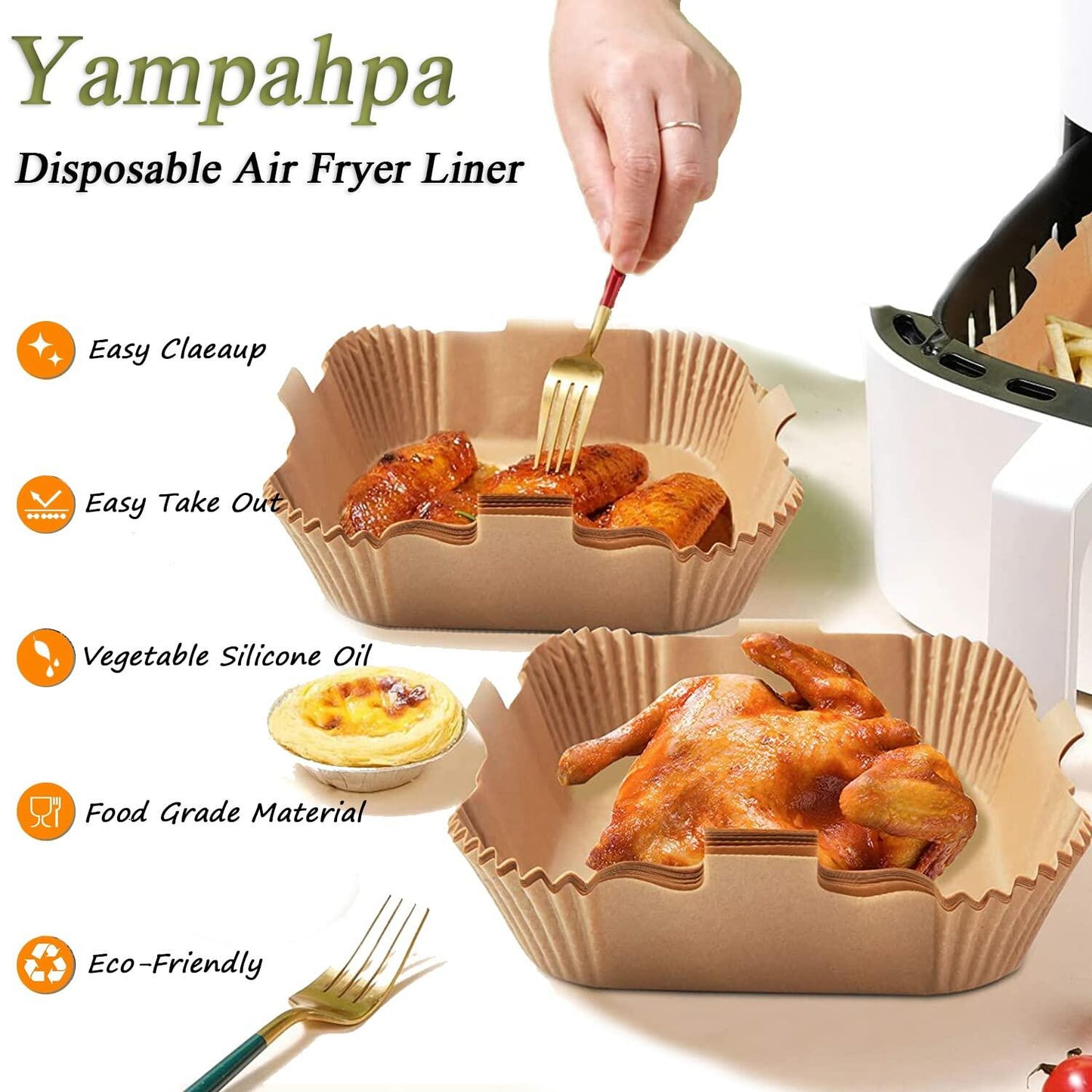 Air Fryer Disposable Paper Liner 8 Inch Non-Stick Oil-Proof 100 PCS White