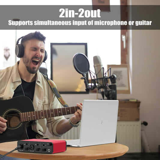 MYPIN USB Audio Interface 2 In 2 Out XLR Mic Mixer 48V Phantom Power Stereo