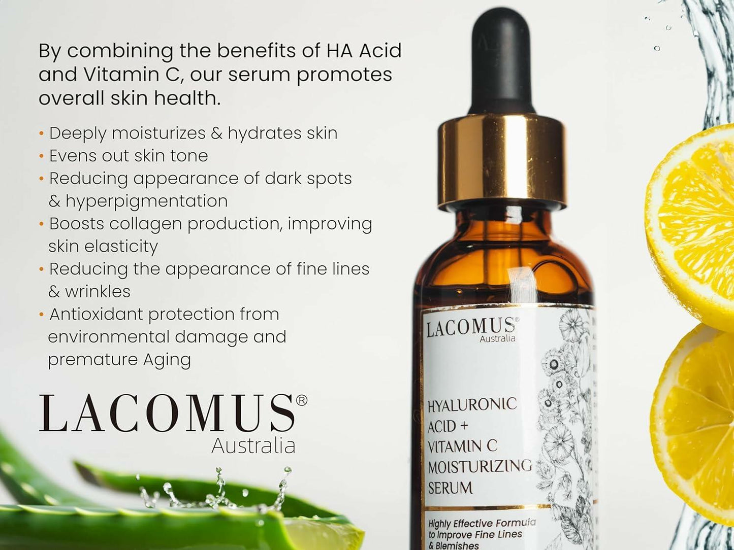 LACOMUS Hyaluronic Acid Vitamin C Moisturizing Serum Organic Skin Care