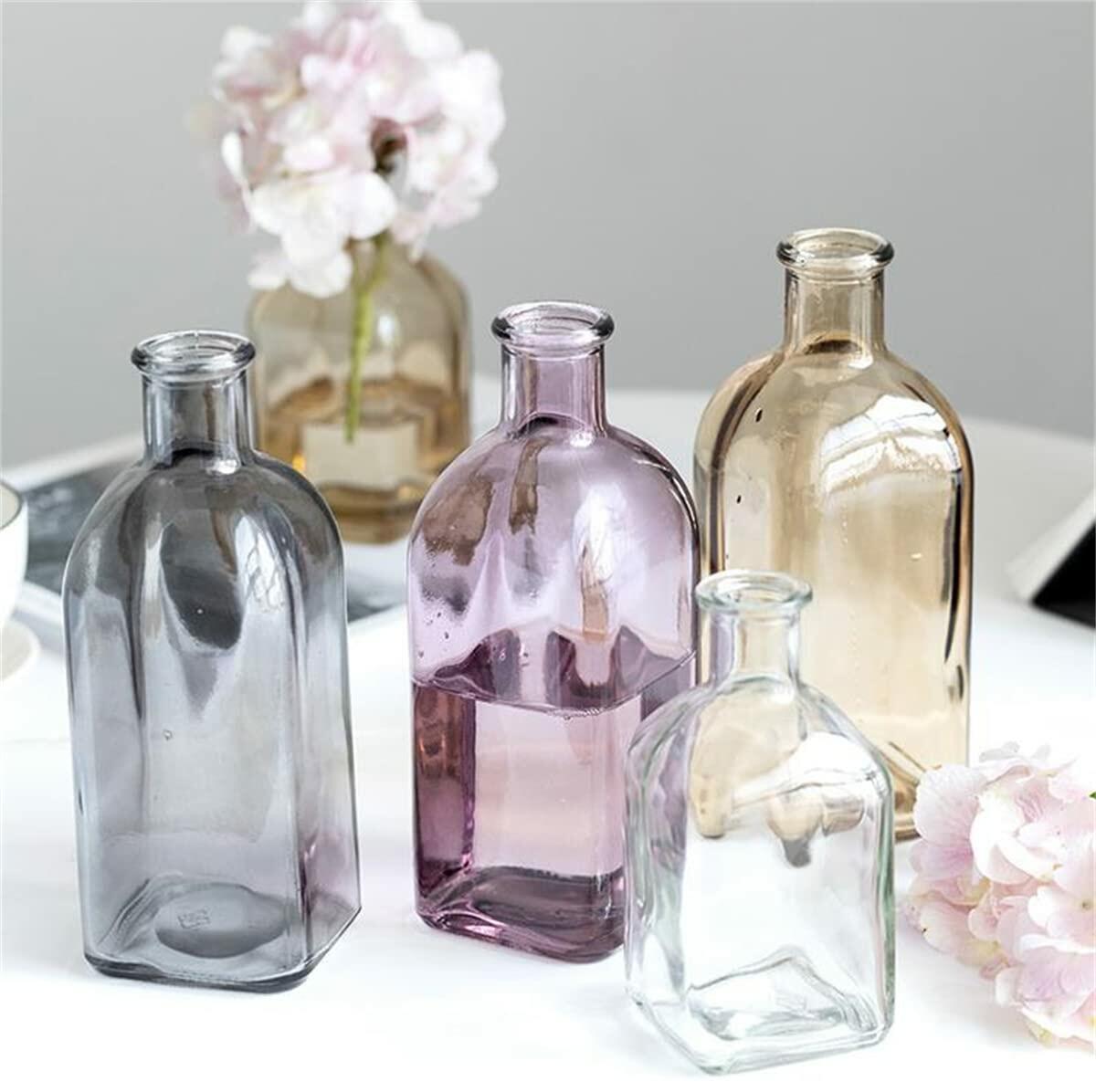 SHUILING Clear Bud Glass Vases 2 Sets Small Colorful Flower Vases Green