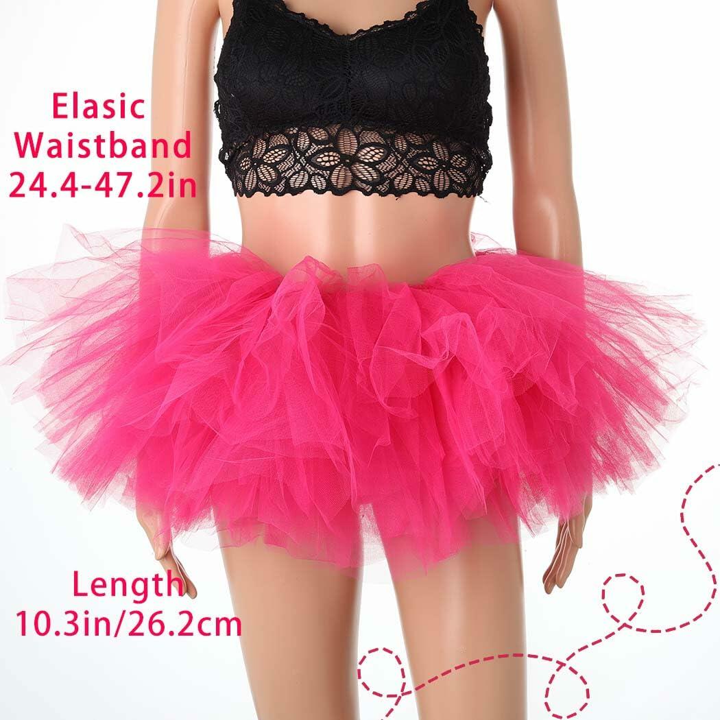 Jewemia Women Tutu Skirt 6 Layered Tulle Elastic Short Hot-Pink Size 40
