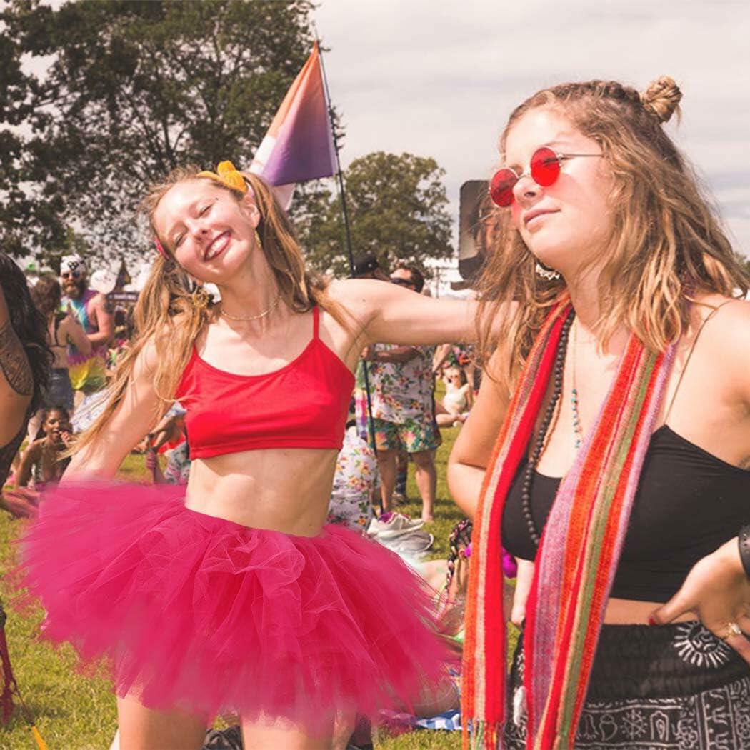 Jewemia Women Tutu Skirt 6 Layered Tulle Elastic Short Hot-Pink Size 40