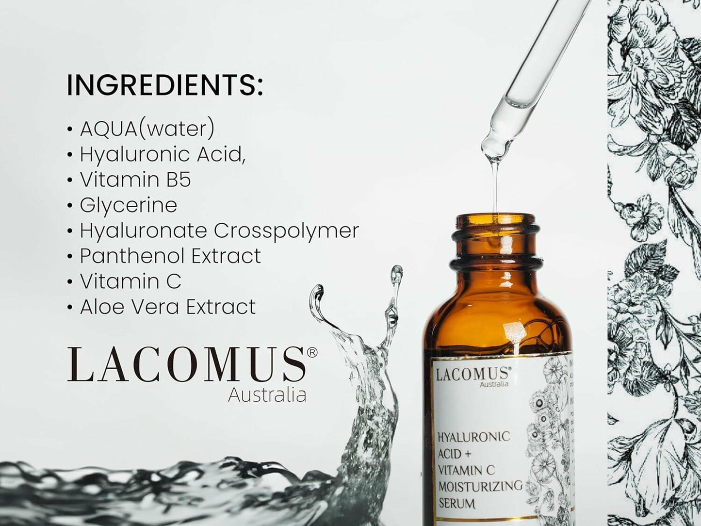 LACOMUS Hyaluronic Acid Vitamin C Moisturizing Serum Organic Skin Care
