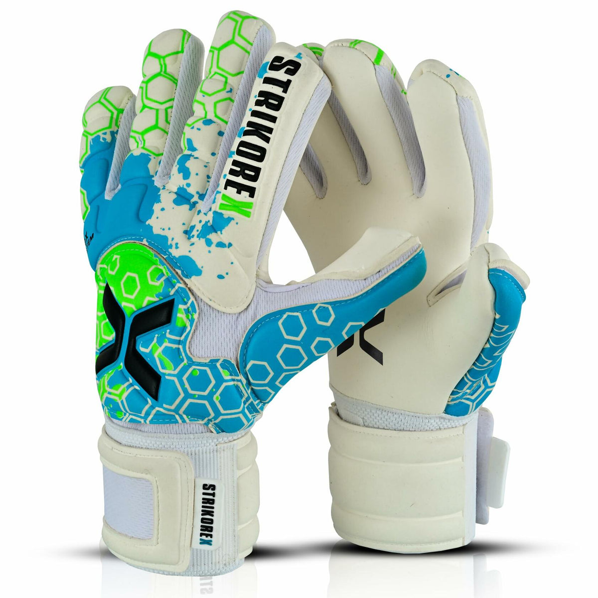 StrikoreX Wild Hawk Pro Goalie Gloves Pro Fingersaves 4+3mm Grip White Size 8