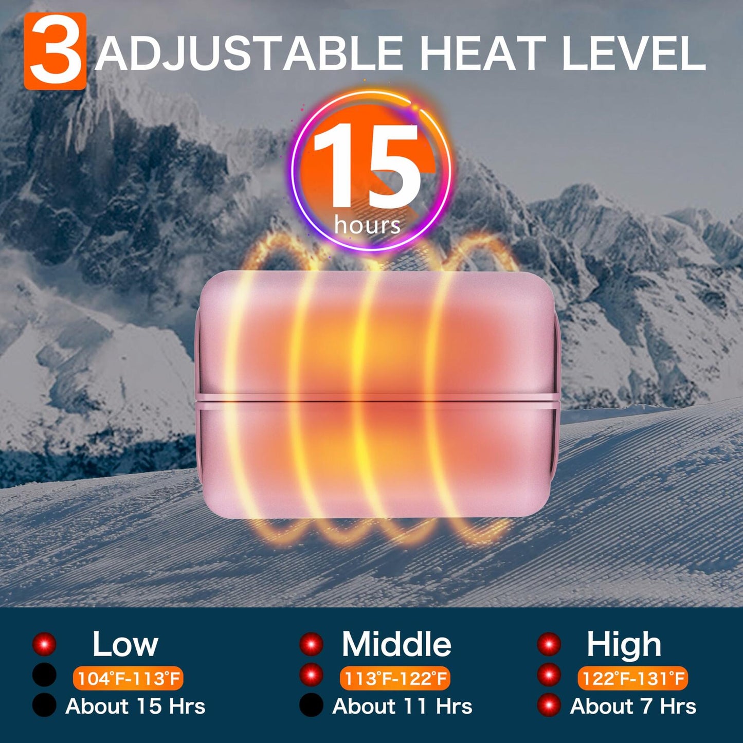 Rechargeable Hand Warmers 2 Pack 10000mAh Magnetic 3-Level Pink Power Bank