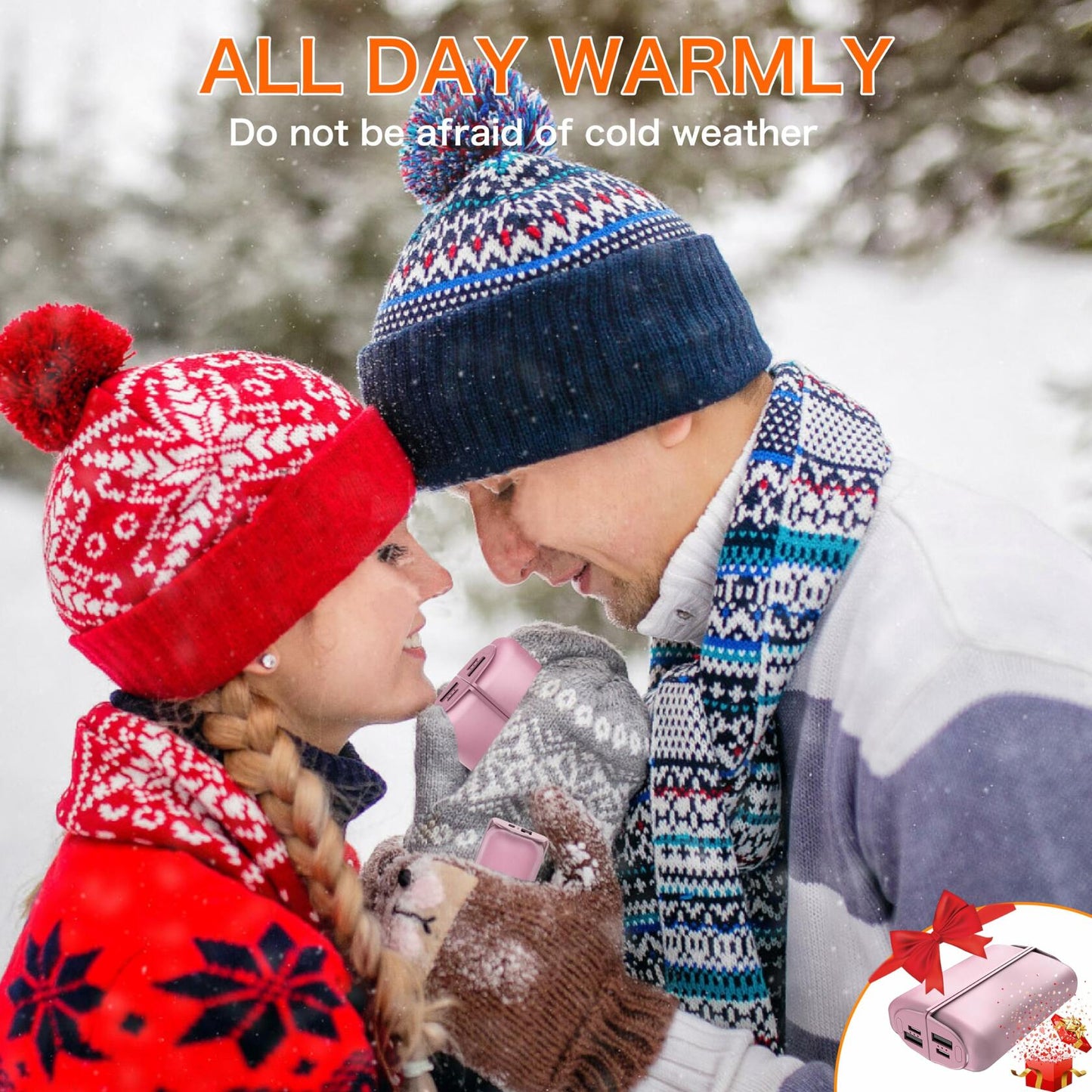 Rechargeable Hand Warmers 2 Pack 10000mAh Magnetic 3-Level Pink Power Bank