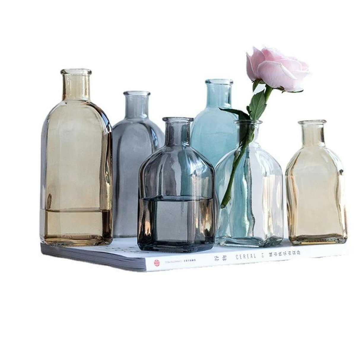 SHUILING Clear Bud Glass Vases 2 Sets Small Colorful Flower Vases Green