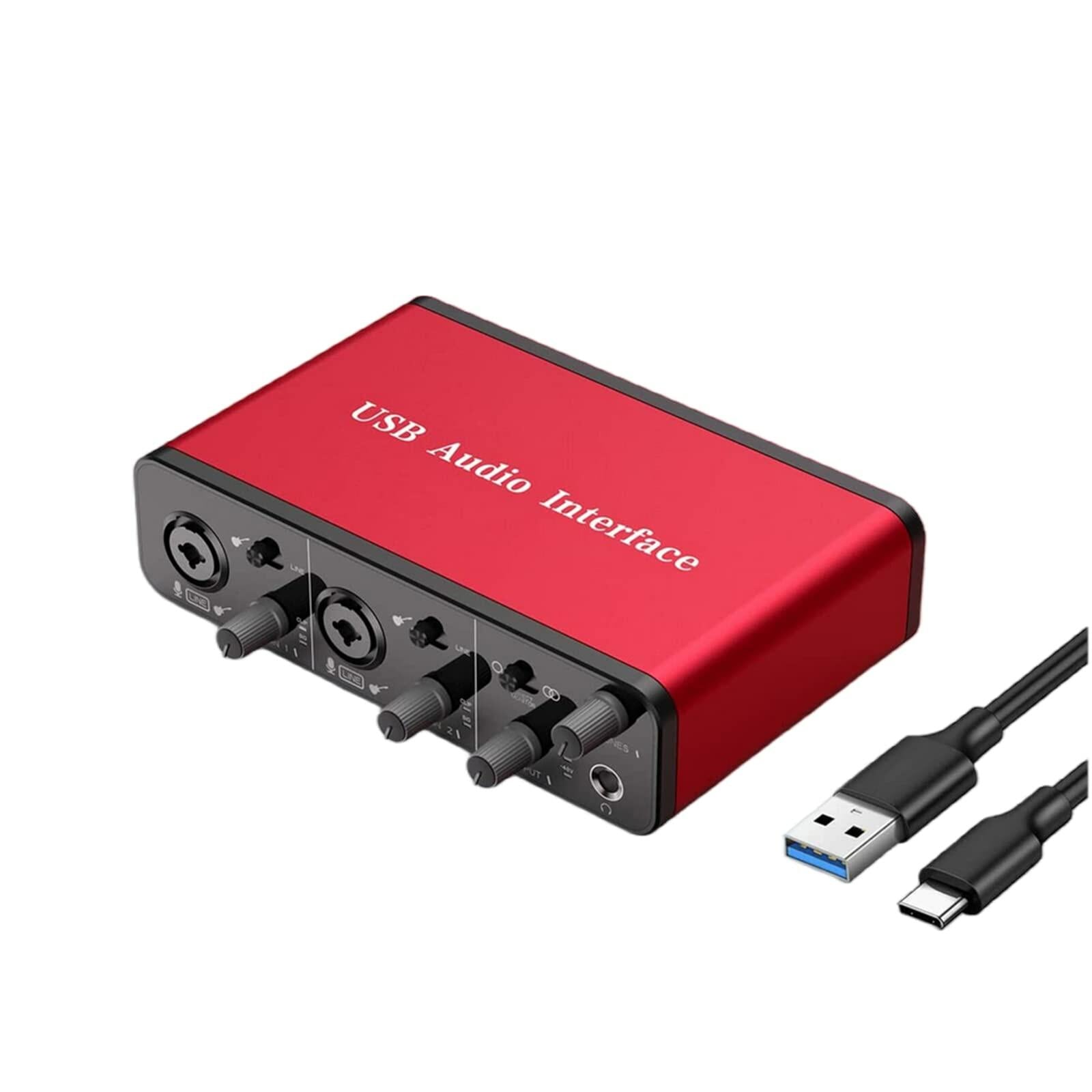 MYPIN USB Audio Interface 2 In 2 Out XLR Mic Mixer 48V Phantom Power Stereo