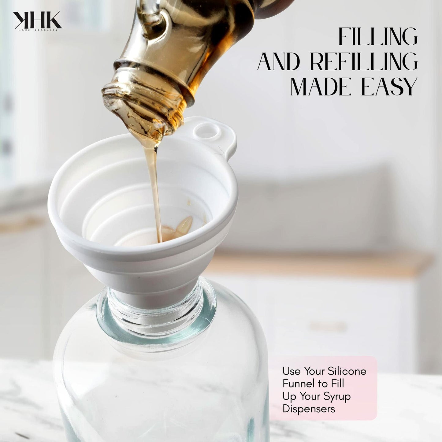 KHK Home Coffee Syrup Dispensers Glass Bottles w/Pumps & Spoons Set of 2 Black